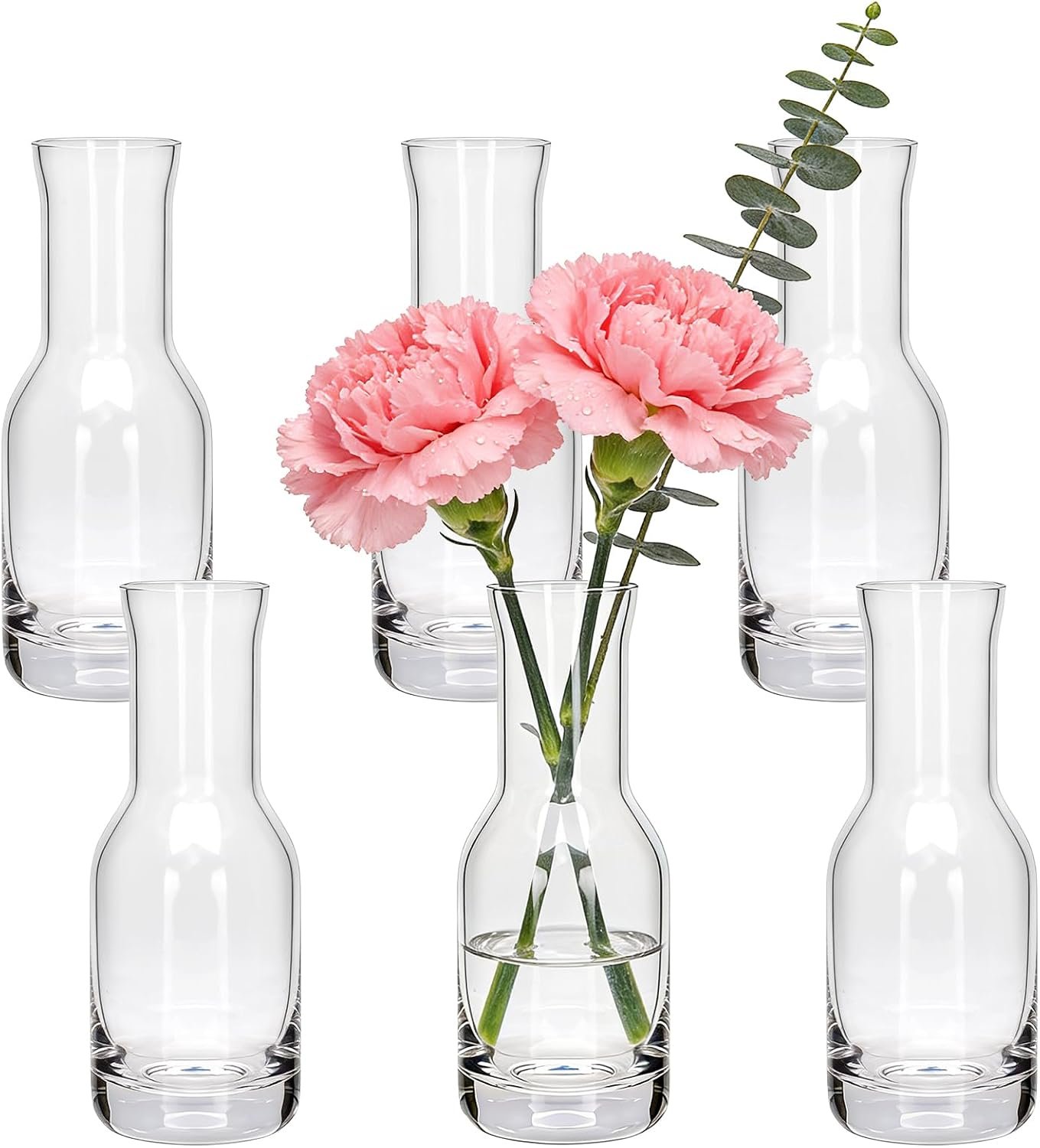6 Inch Small Clear Glass Flower Vase, 6 Pack Ins Modern Boho Style Bud Vase | Vintage Vase for Table Centerpiece, Home Desk Decor, Wedding & Housewarming Gift, Living Room, Dining Table