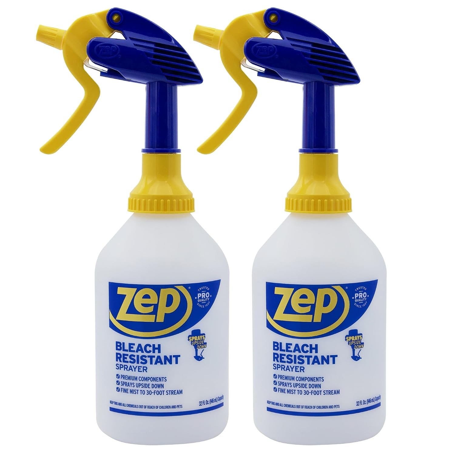 Zep Bleach Resistant Professional Sprayer Bottle – 32 oz (Pack of 2) – ZUPRO2-30 Foot Stream Spray or a Fine Mist, Adjustable Nozzle Measurements, Bleach Resistant for Up to a Year