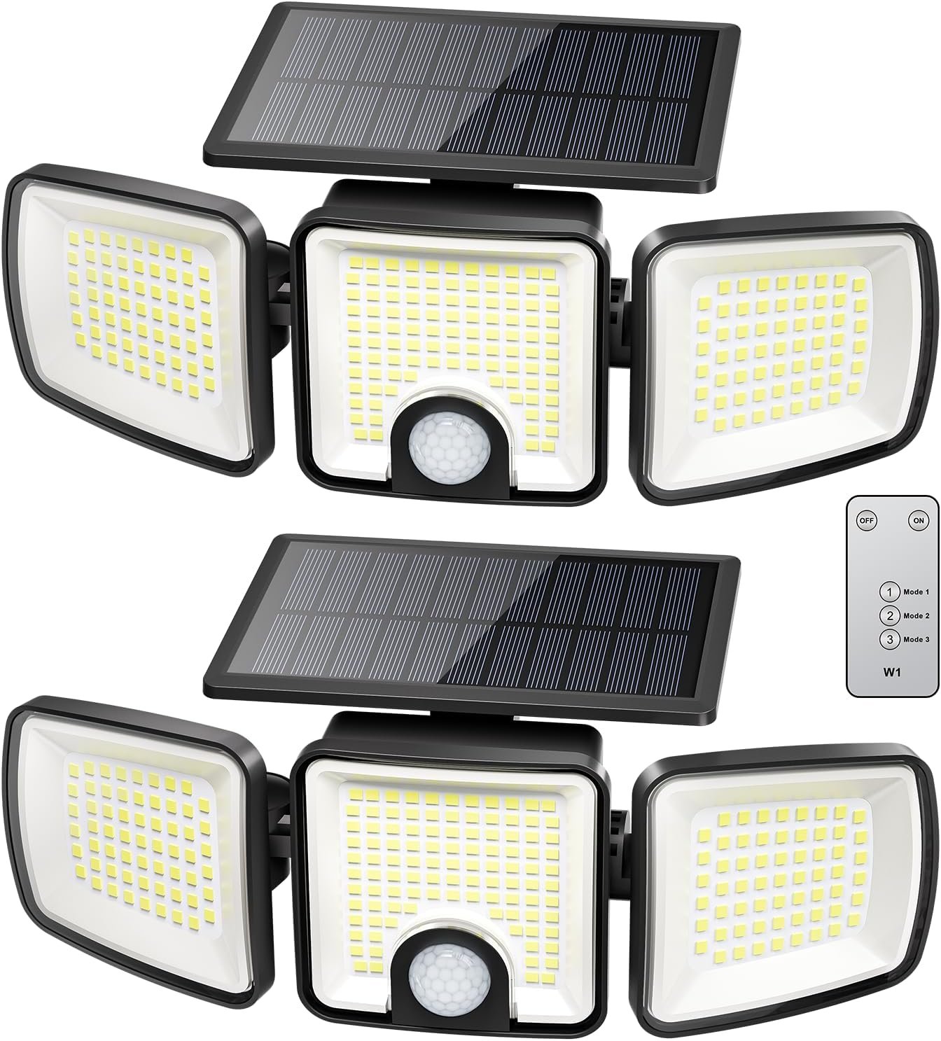 Brightown 2 Pack Solar Flood Outdoor Lights with Motion Sensor 3 Modes | 2500LM 223 LED Solar Outdoor Lights, 3 Head 270° Wide Angle Street Area IP65 Waterproof Security Wall Lights with Remote