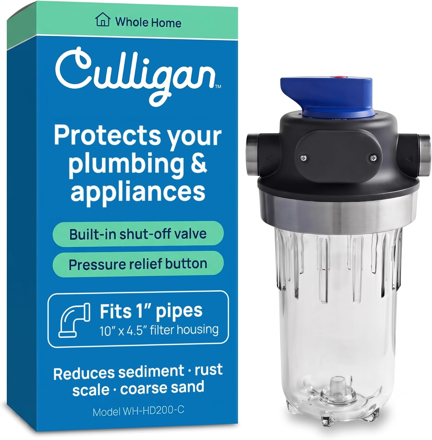 Culligan WH-HD200-C Whole House Water Filter System 1” Inlet/Outlet, Filter Sold Separately – Improve Tap Water Taste, Removes Sediment, Protects Appliances