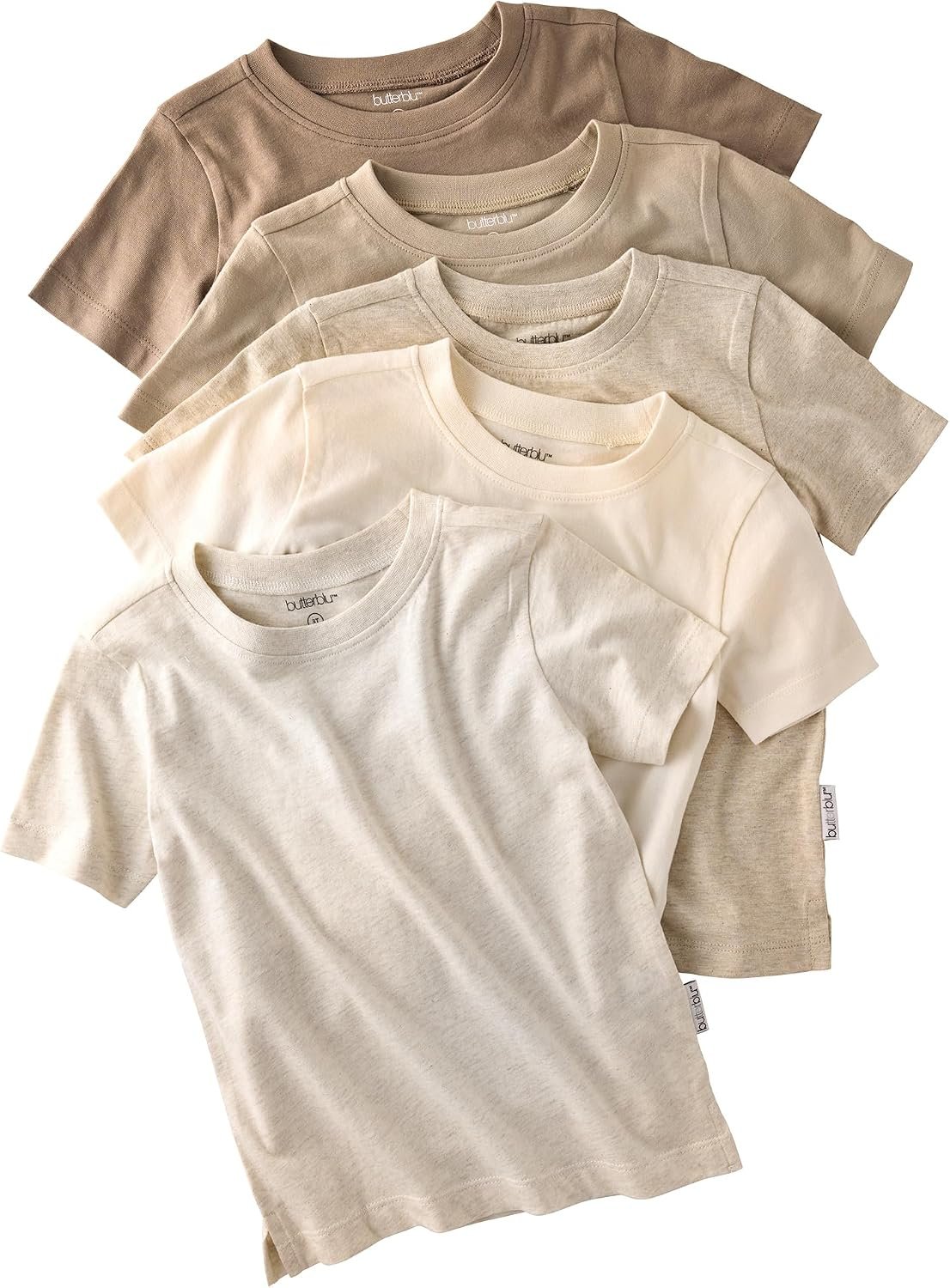 Butterblu Taylor 5-Pack Short Sleeve T-Shirts​ 100% Organic Cotton | GOTS Certified Organic Cotton for Baby, Toddler Girls, Boys, Unisex, Made to Match Layering Solid Colors