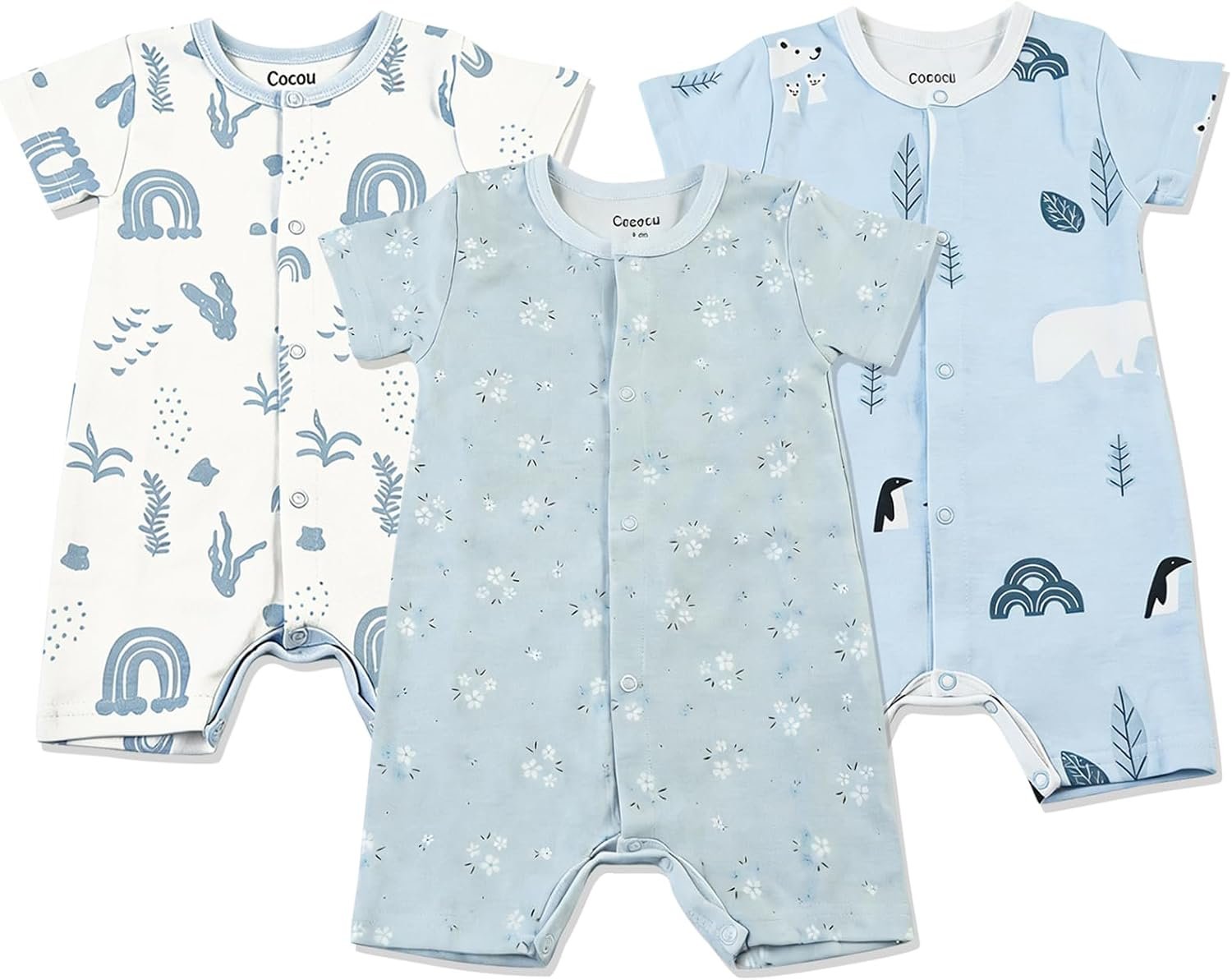 Baby Romper 3-Pack, 100% Organic Cotton Summer Short Sleeve Outfit | Material: 100% Organic Cotton Closure Type: Snap Button Care Instructions: Machine Wash Age Range: 0-12 Months