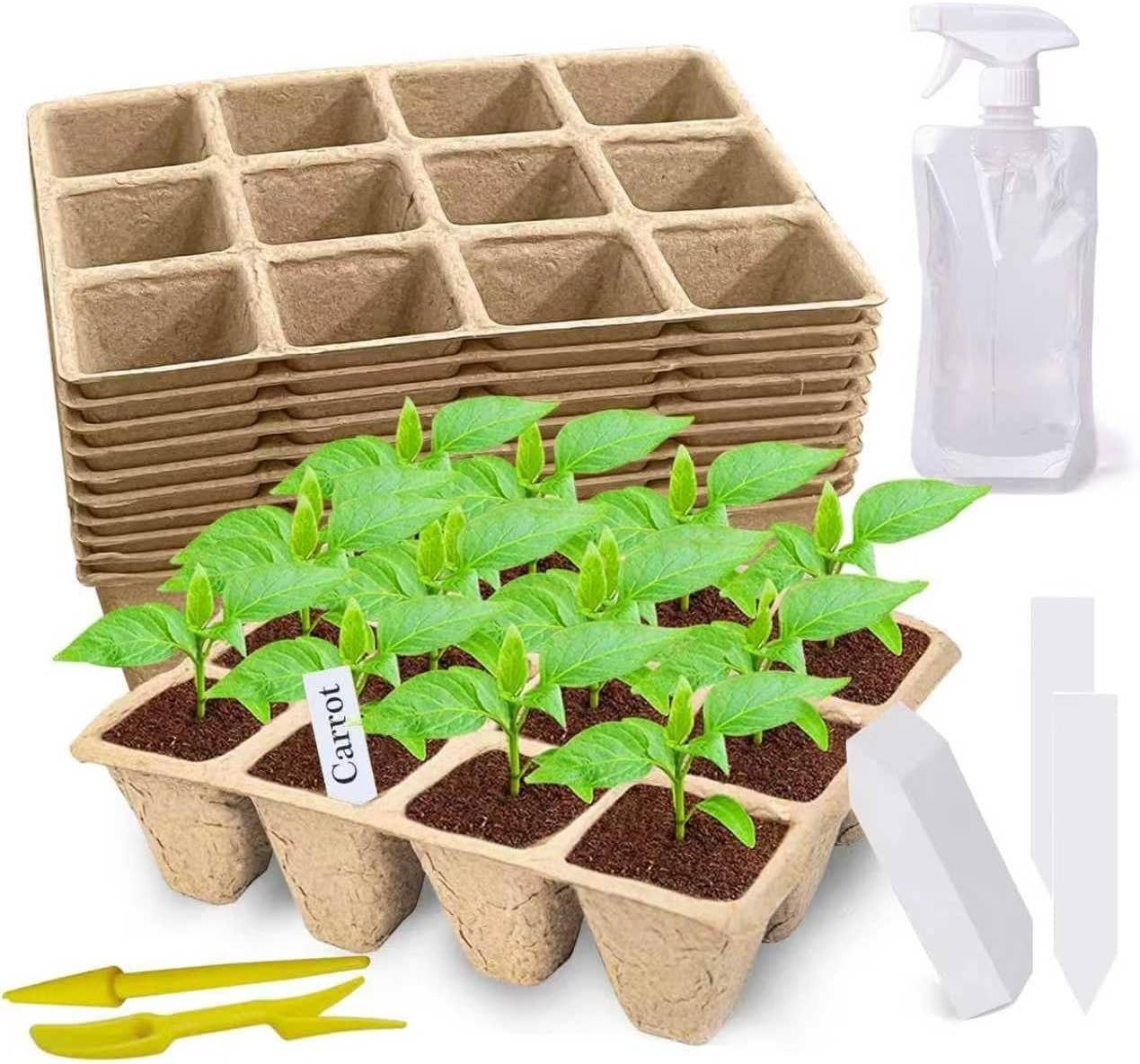 120 Cells Seed Starter Tray, 10 Pack Plant Starter Kit | Biodegradable Peat Pots with 100 Labels, Seed Starter Kit for Seedlings, Herbs, Vegetables, Indoor and Outdoor Gardening