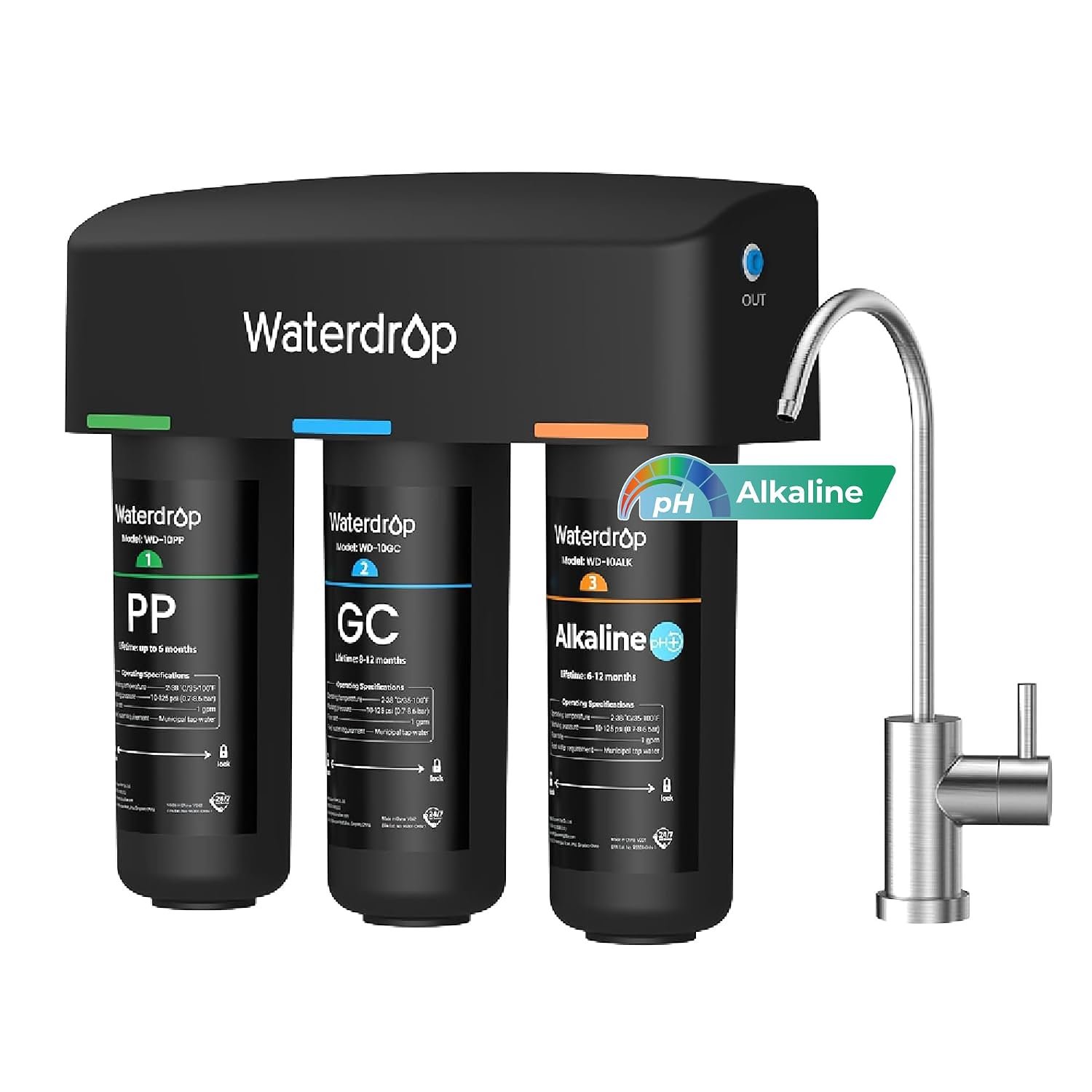 Waterdrop TSB-ALK 8 Layer Slightly Alkaline Under Sink Water Filter System