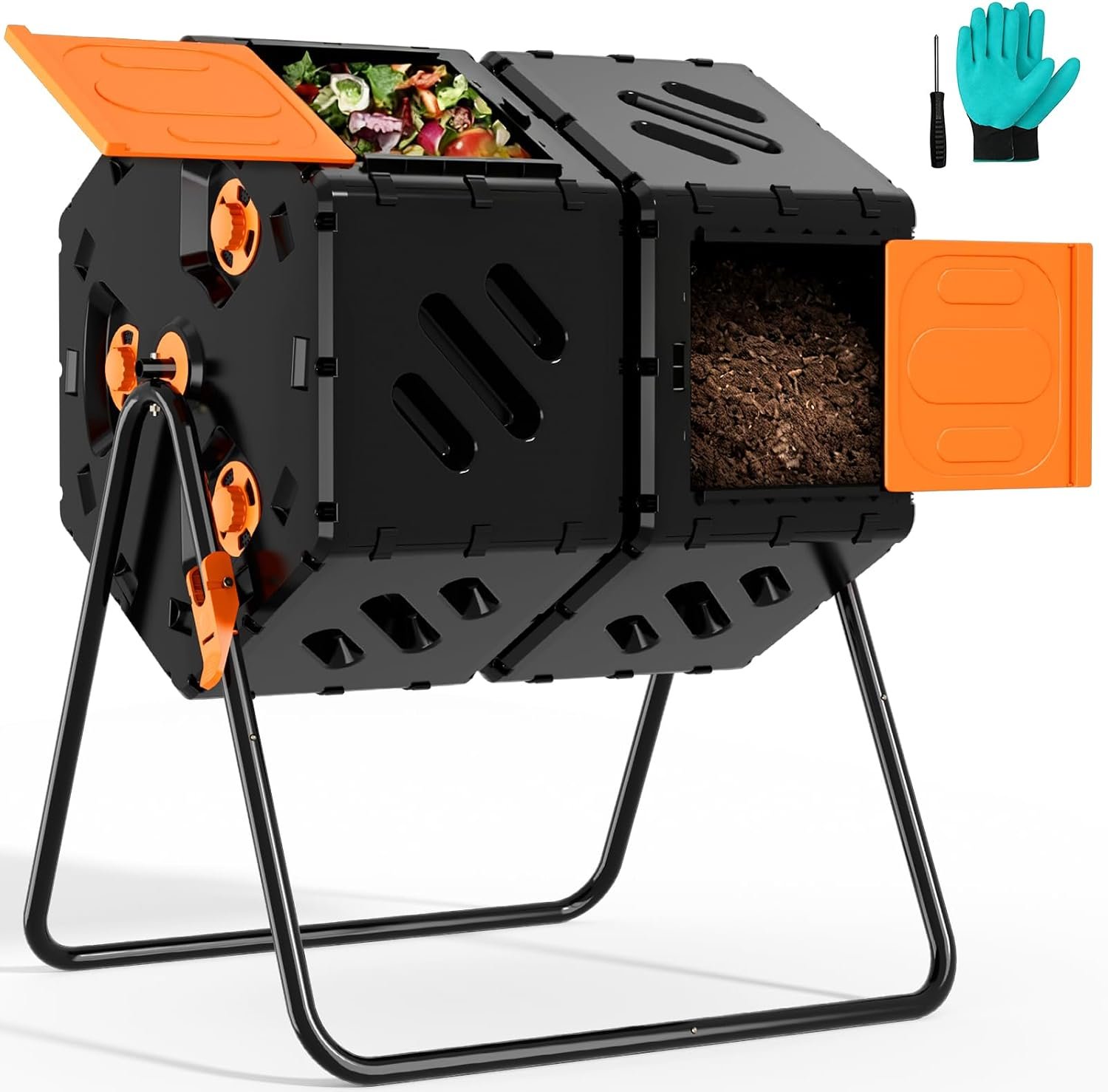 45 Gallon Large Compost Tumbler Outdoor, Dual Chamber Compost Bin | 360° Tumbling, Snap-Together Assembly, Heavy Duty Design, BPA-Free Material, Efficient Composting for Kitchen & Yard Waste