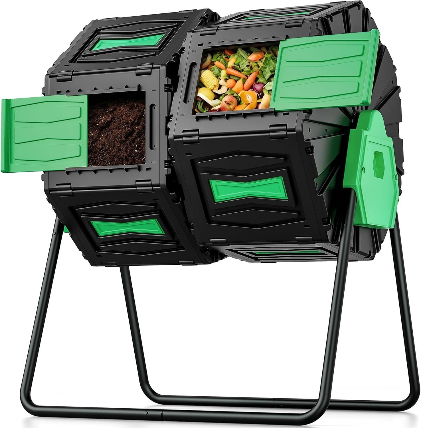 Composter Tumbler Outdoor, 45Gal Dual Chamber Batch Rotating Compost Tumbler, Easy Assembly/UV Resistant/BPA-Free/HOA Friendly Compost Bin Outdoor for Kitchen Food Scraps Garden Yard Waste