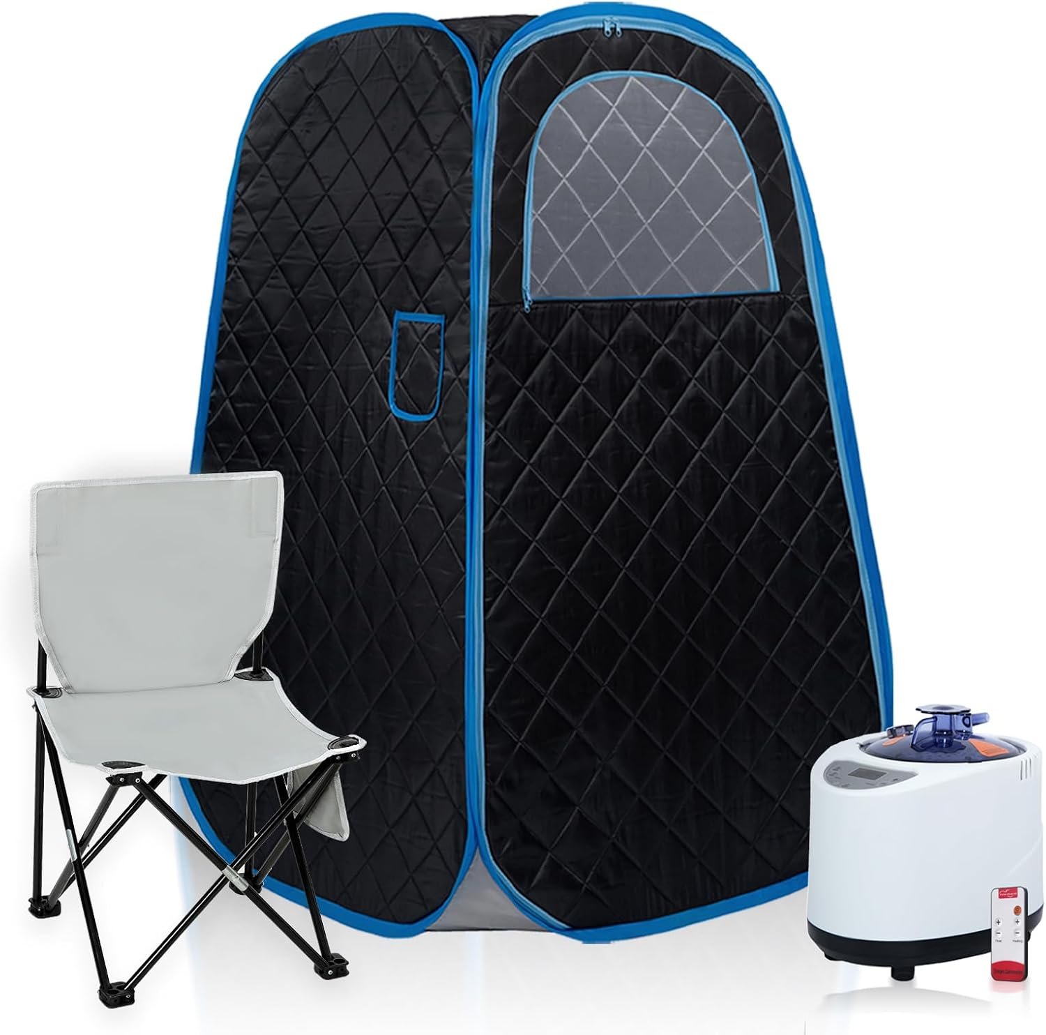 Foldable Portable Steam Sauna, Personal Sauna Tent for Home SPA with 1000w 2.2L Steamer, Folding Chair, Remote Control, Black