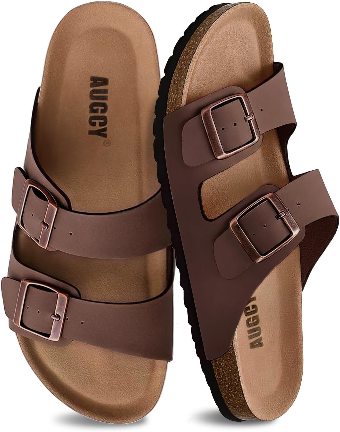 Womens Sandal Cork Footbed Slide, Arch Support Slides for Women with Adjustable Buckle, Comfortable Summer Beach Outdoor Sandals