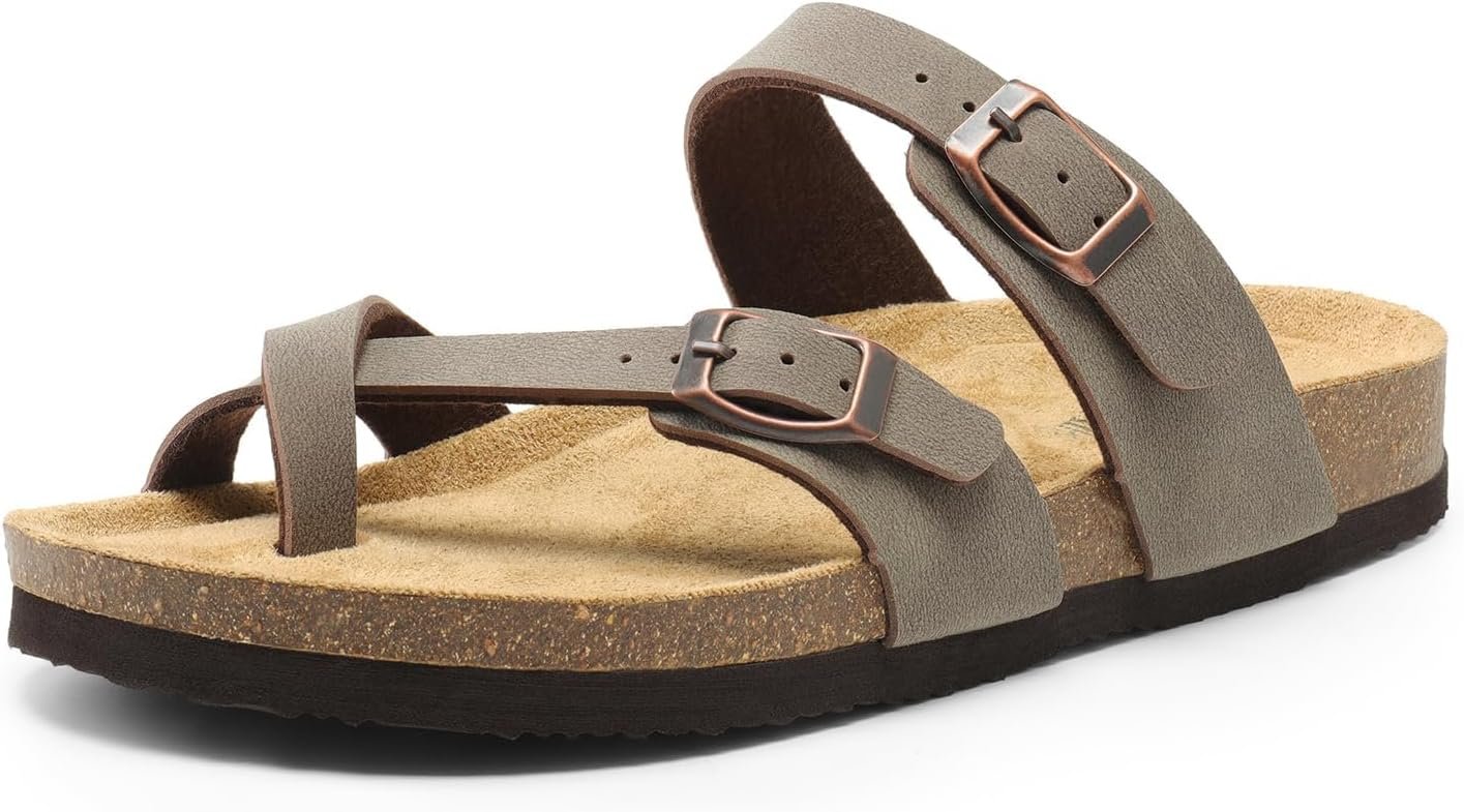 DREAM PAIRS Women’s Thong Slide Sandals with Cork Footbed Open Toe Adjustable Slip On Slippers Comfort Flat Sandals for Summer