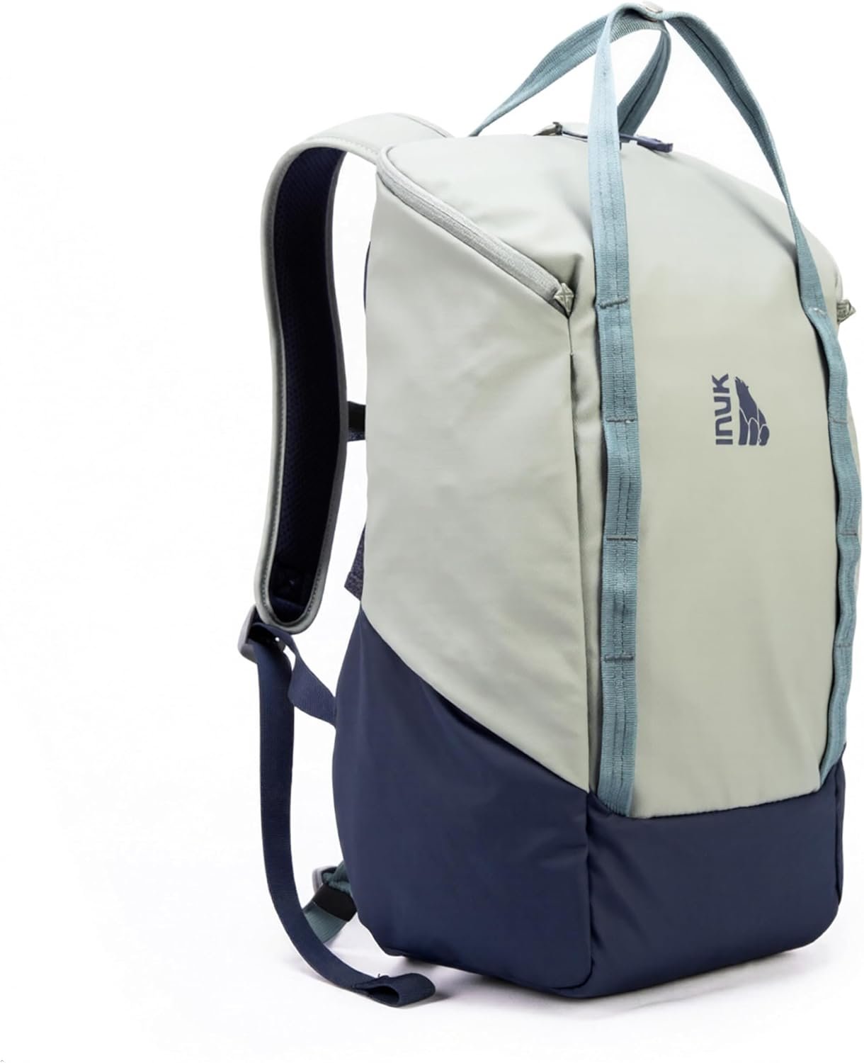 INUK Travel Laptop Backpack, 25L Recycled Waterproof Light Daypack | Dual laptop pockets, soft light foam straps, recycled wear-resistant fabric, water repellent coating, Sage Leaf