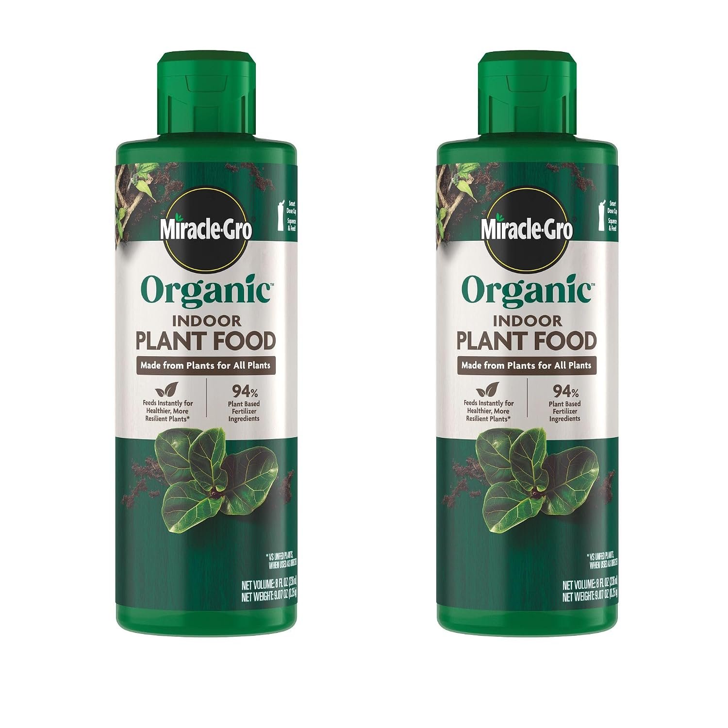 Miracle-Gro Organic Indoor Plant Food, 8 fl. oz. (2-Pack) | Liquid Plant Food for Houseplants, Flowers, Vegetables, and Herbs, 1-0.5-1 NPK