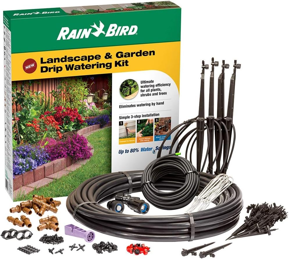 Rain Bird LNDDRIPKIT Drip Irrigation Landscape/Garden Watering Kit with Drippers, Micro-Bubblers, Micro-Sprays