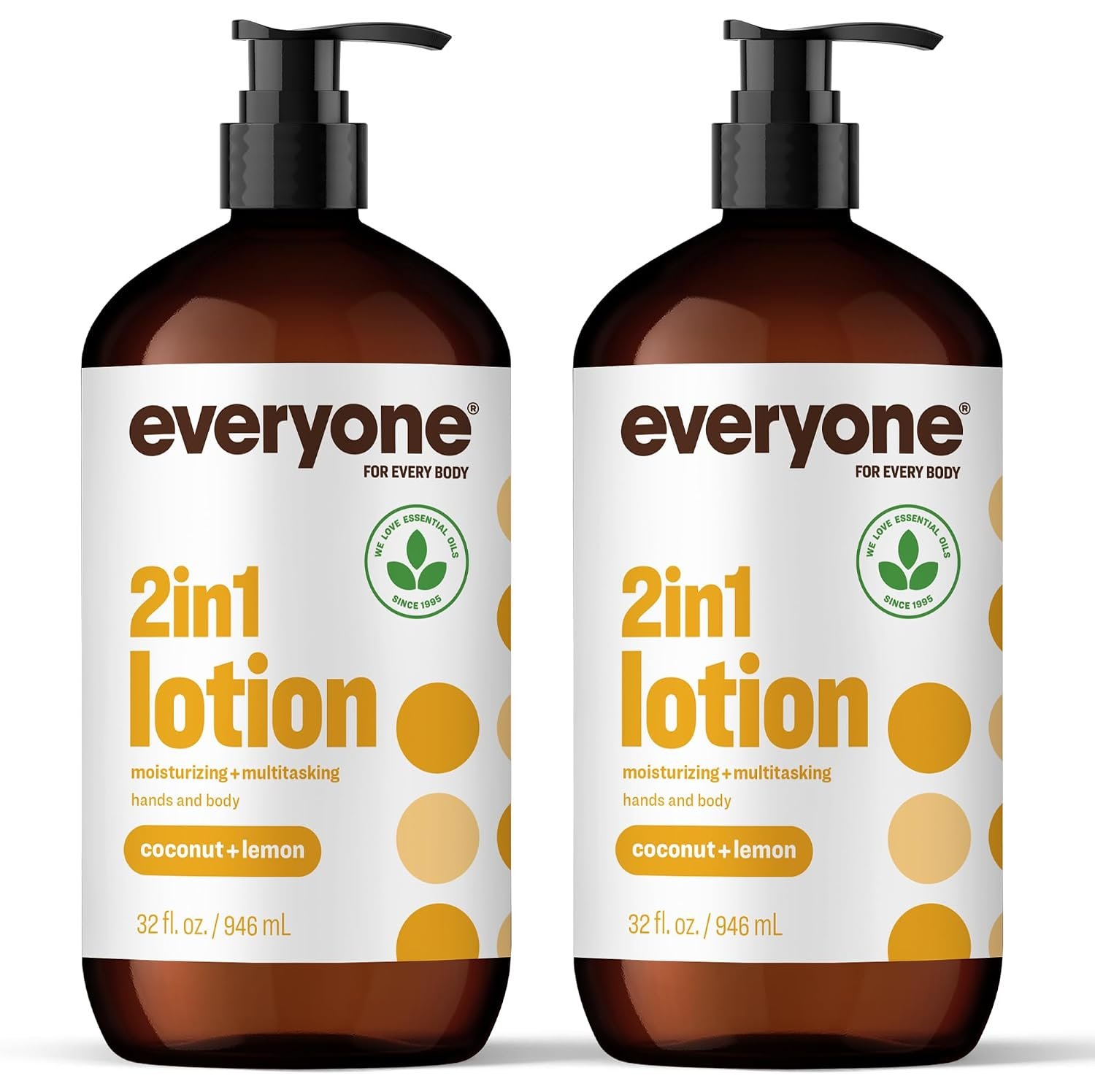 Everyone 2-in-1 Hand & Body Lotion, Coconut Lemon, 32 oz 2-Pack | Natural moisturizer with essential oils | hydrates dry skin | bulk value 2-pack | for men and women | sensitive skin friendly