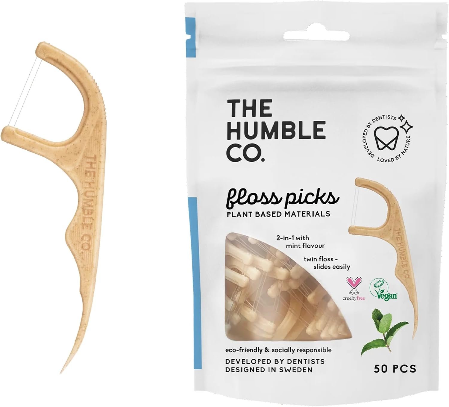 The Humble Co, 2-in-1 Floss Picks, Mint, 50 Picks