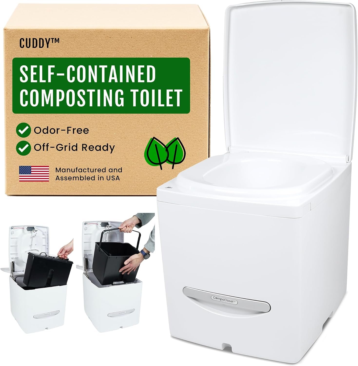 Cuddy Composting Toilet – Odorless, Waterless & Self-Contained for RVs, Vans, Boats, Tiny Homes & Off-Grid | 3.9 Gal, 12V Fan, Carbon Filter, No Chemicals, Easy Clean
