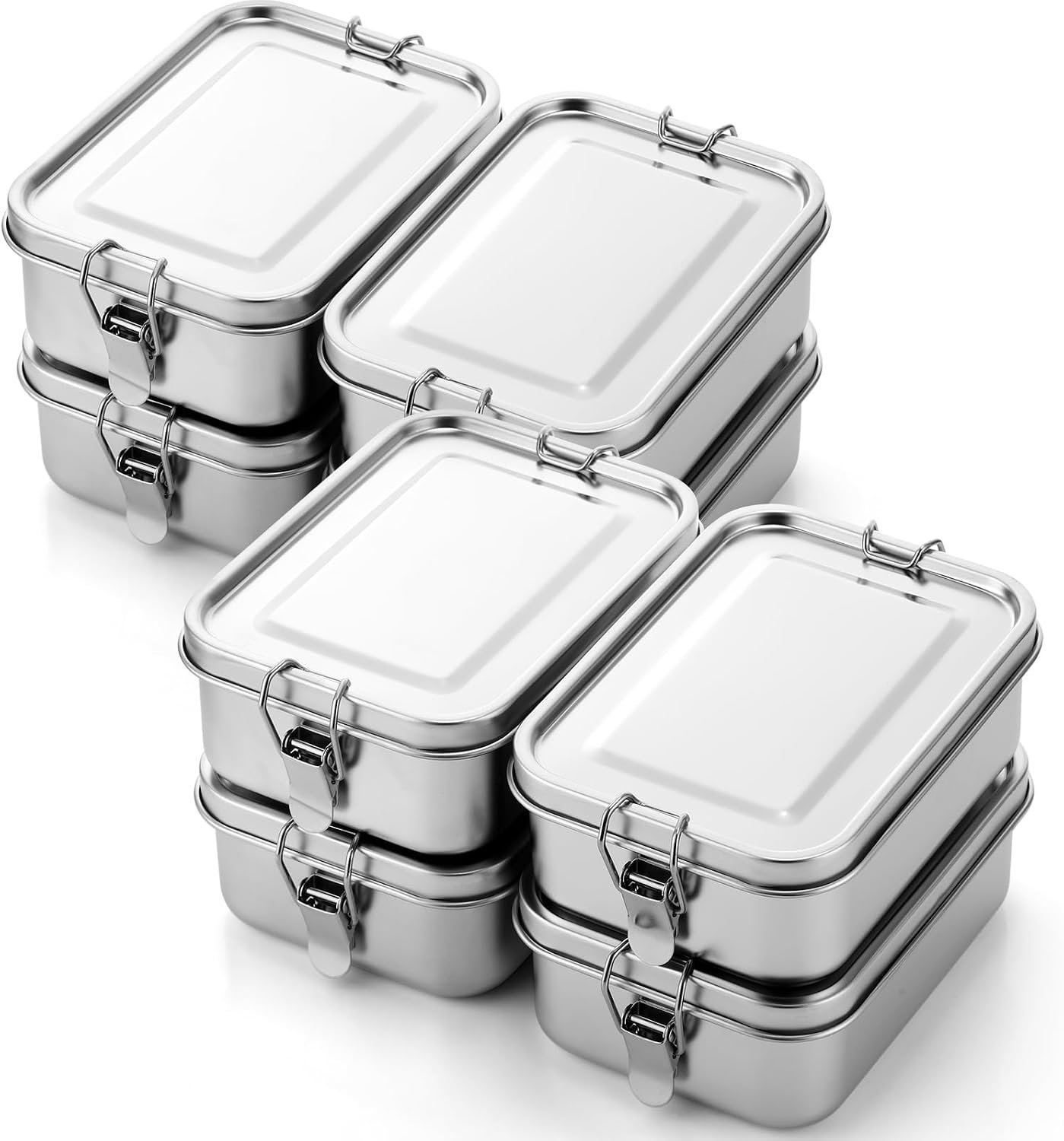 8 Pcs Stainless Steel Food Containers 850ml Metal Bento Lunch Box Stainless Steel Food Storage Containers, Lockable Clips to Leak Proof, Reusable Dishwasher Snack Boxes for Work