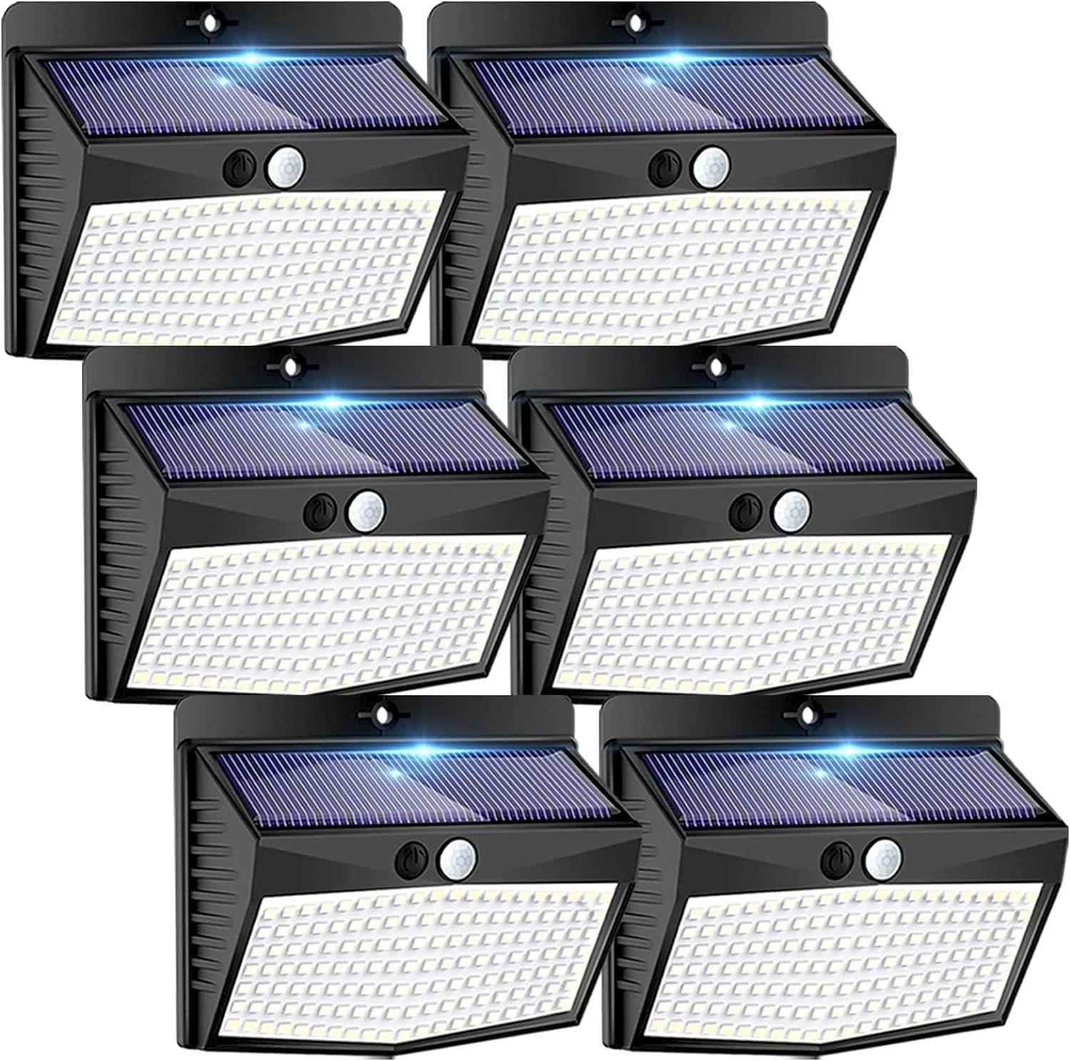 6 Pack Solar Motion Sensor Lights Outdoor Waterproof with 3 Modes | Cool White, Black Frame, LED, Solar Powered, Security Lighting for Outside Wall Garden Fence Yard Deck Patio Garage