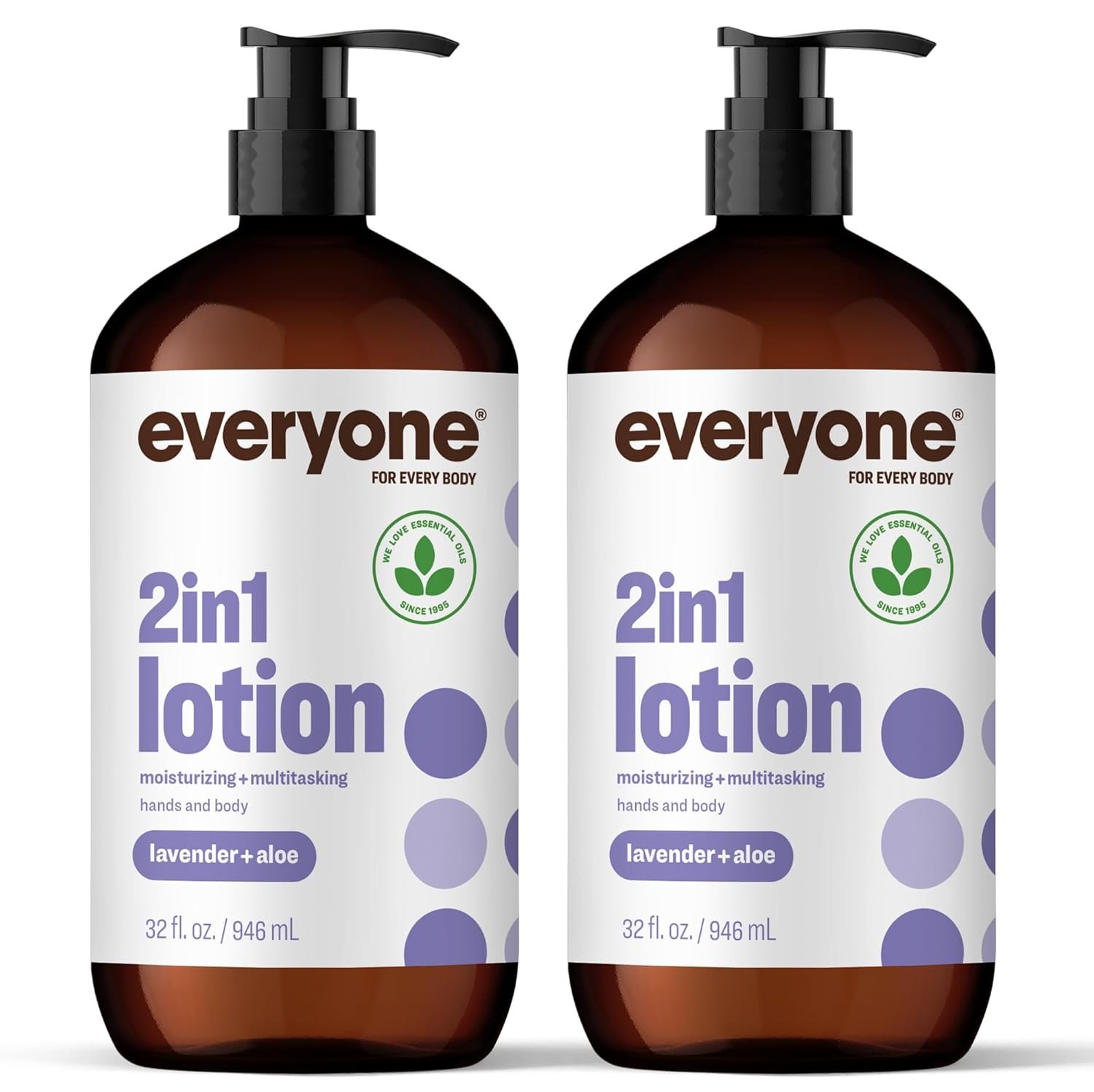 Everyone 2-in-1 Hand & Body Lotion, Lavender + Aloe, 32 oz 2-Pack | Natural essential oil formula | moisturizes dry skin | bulk value 2-pack | lavender aloe | plant-based | men and women