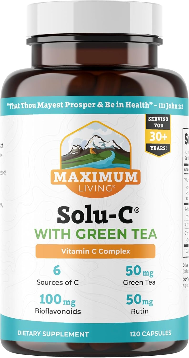 Maximum Living Solu-C with Green Tea – 120 Capsules | Vitamin C with Bioflavonoids and Rutin – Immune Support – Wellness Vitamin
