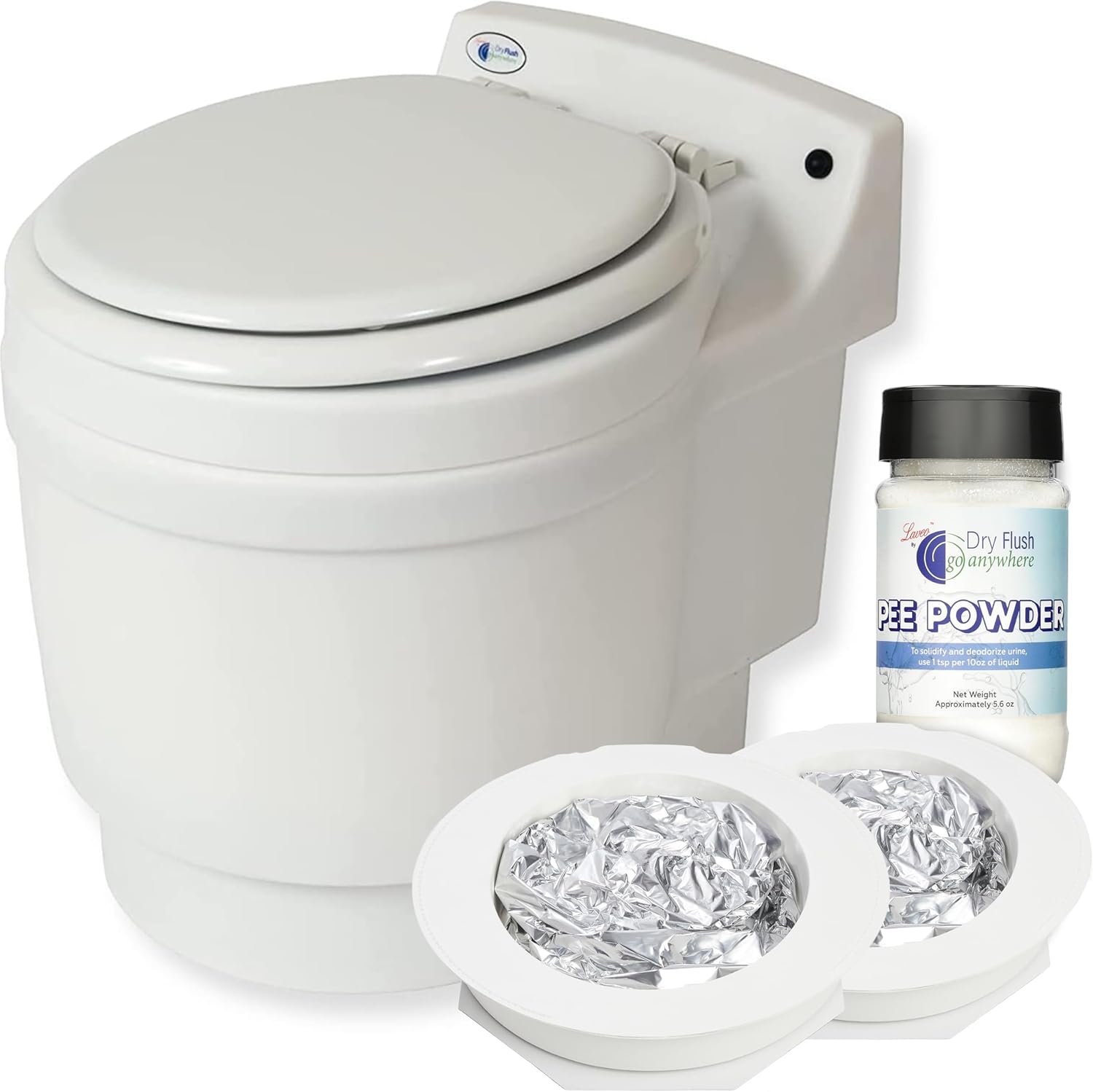 Dry Flush Toilet – Waterless, Portable, Self Contained and Easier to Use than an Incinerating or Composting Toilet. Great for Tiny Homes, Vans, Boats, Camping, RVs and Off Grid, LDPE, White