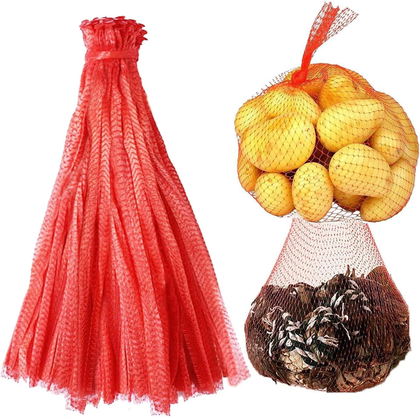 100Pcs 24”Seafood Bags, Red Mesh Produce Bags, Crawfish Supplies | Reusable Mesh Produce Bags for Fruits and Vegetables, Breathable Storage Bags for Onions, Potatoes, Crawfish amd Seafood