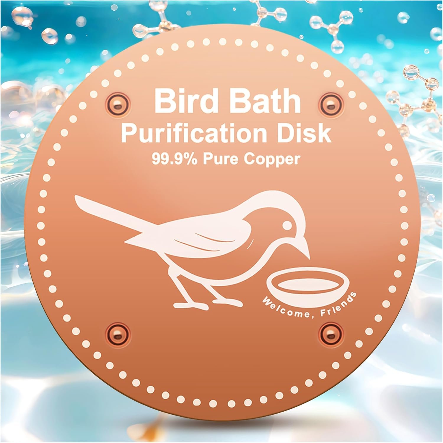 OICEME Bird Bath Purification Disc Pure Copper Outside Winter Solar Power Birdbath Disk Heater Deicer Cage Hanging Bowl Metal Warmer Railing Glass Concrete Ceramic Stone Stand Water Fountain Station