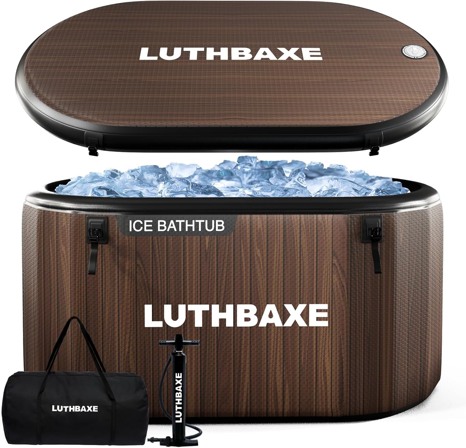 Cold Plunge Tub 218 Gal – Inflatable Ice Bath Wood Grain