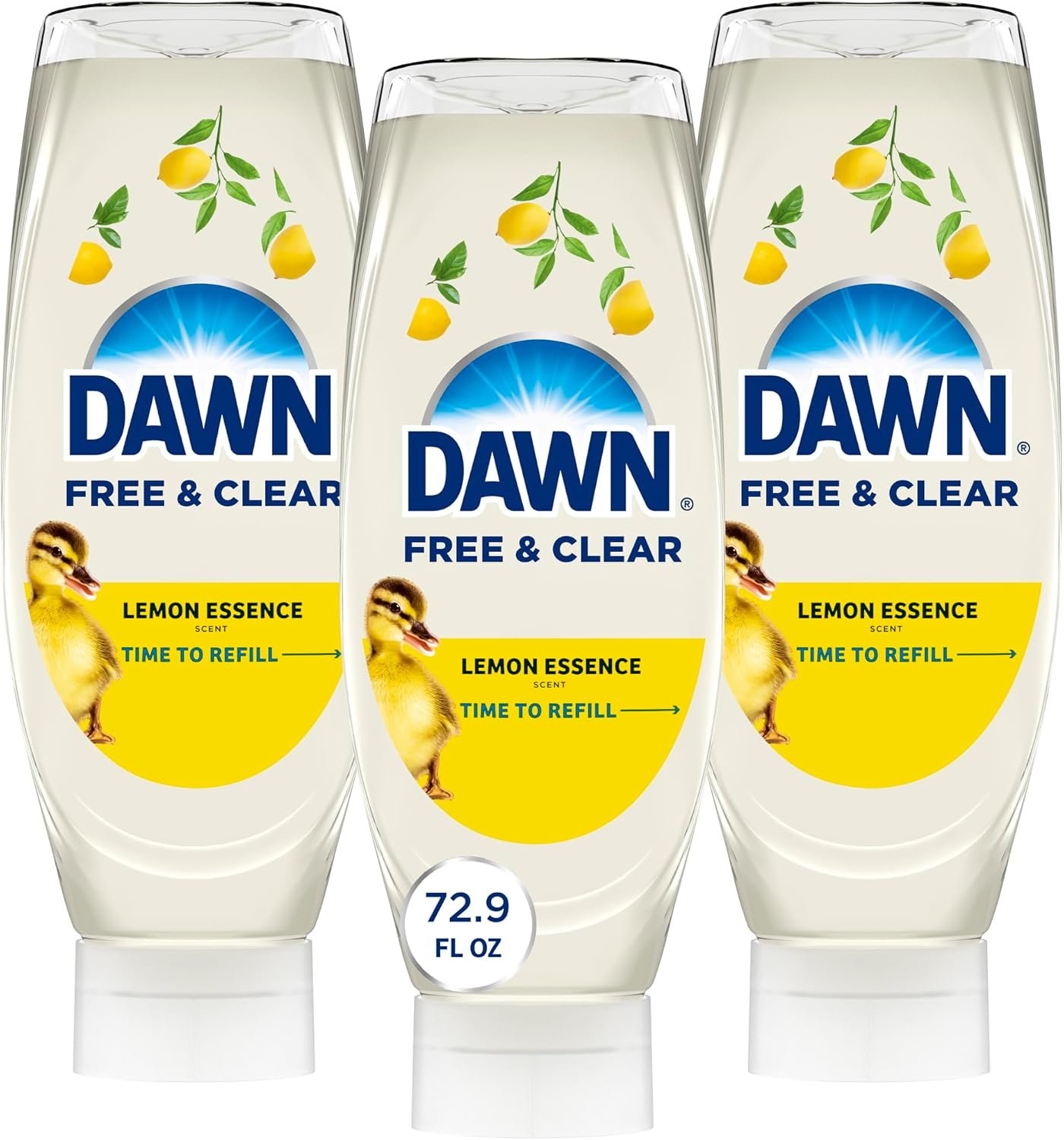 Dawn Free&Clear EZ-Squeeze Dish Soap Dishwashing Liquid Lemon 3*24.3 Fl Oz | Removes up to 99% of grease and food residue. EZ-Squeeze bottle. Biodegradable surfactants. Gentle on skin.