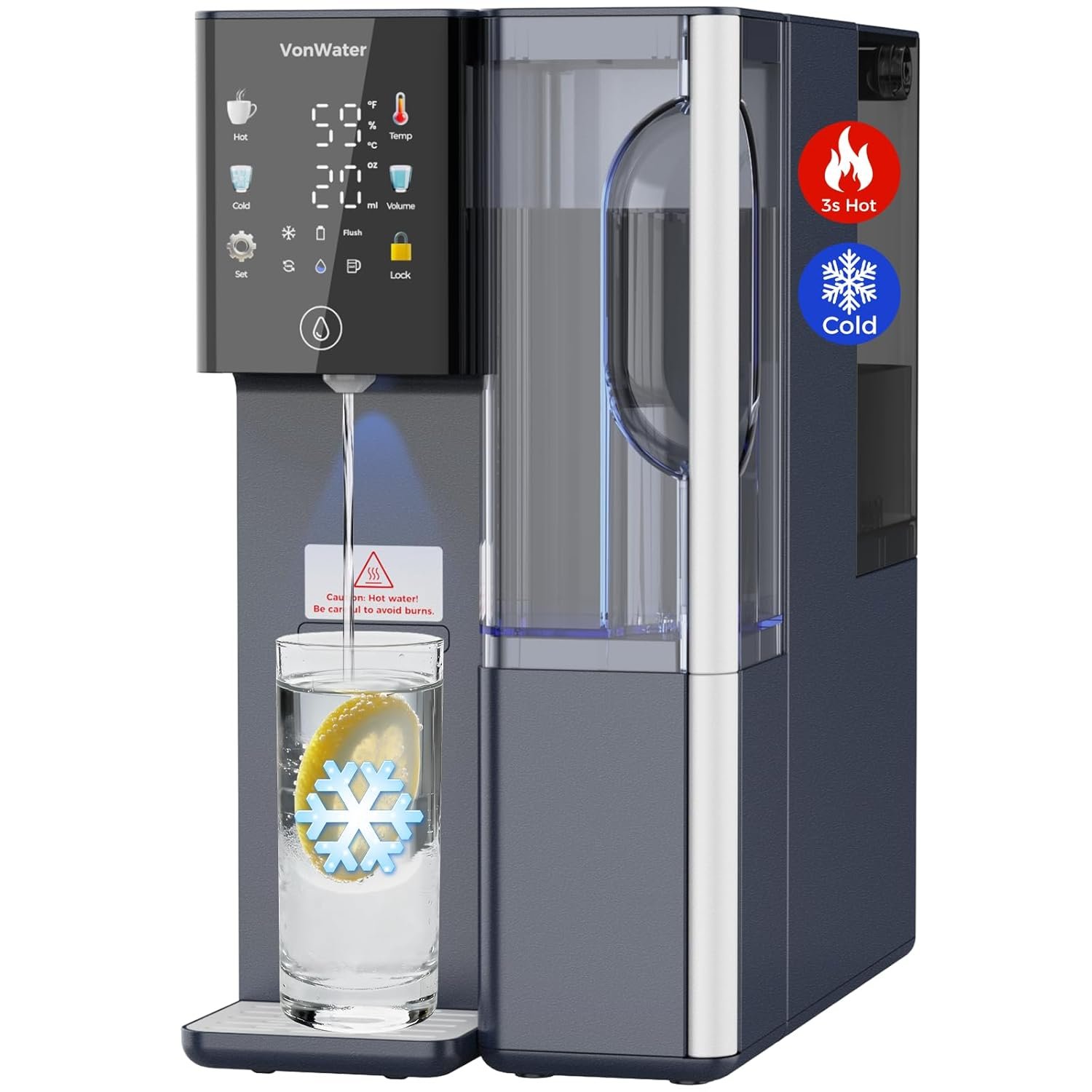 Reverse Osmosis Water Filter Countertop Hot and Cold RO System-3s Instant Hot, 6 Temp Settings, 7-Stage RO Water Filtration, NSF/ANSI372/42/58, Auto-Fill Pitcher, 3:1 Pure to Drain, C5-Blue