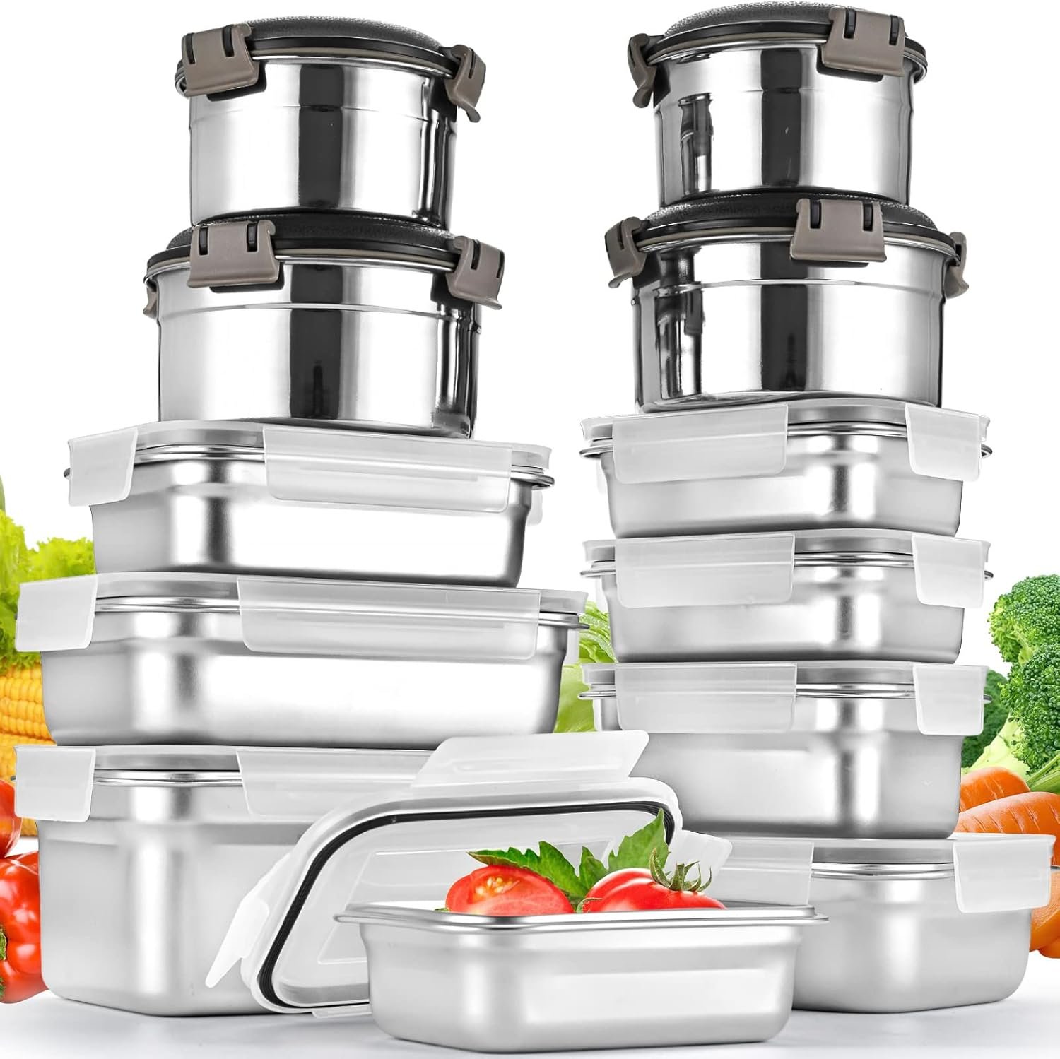 Cykorxicc 12PC 304 Stainless Steel Food Storage Containers with Lids Leakproof, Meal Prep Container Airtight, Lunch Boxes, Kimchi Containers for food storage Nestable | Oven/Dishwsher/Freezer Safe