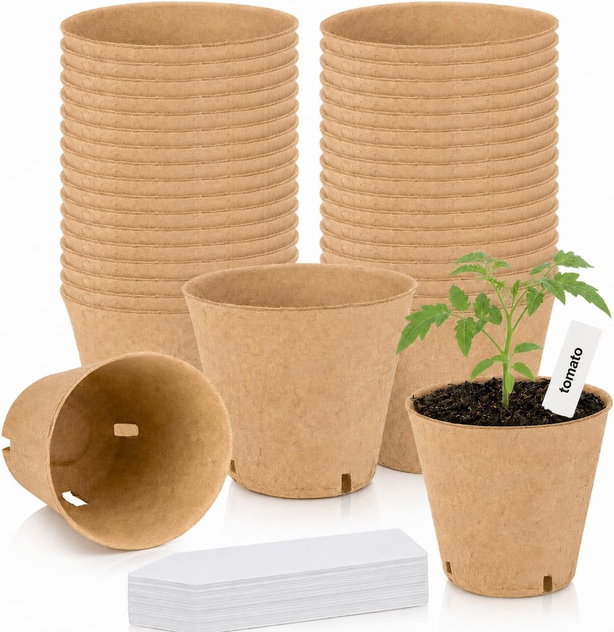Peat Pots for Seedlings – 25 Pack Seed Starting Pots with Drainage Holes | RAINFLOW Biodegradable Seed Starter Pots with 25Pcs Plant Labels or Flowers, Herbs and Vegetables, Home Balcony Gardening