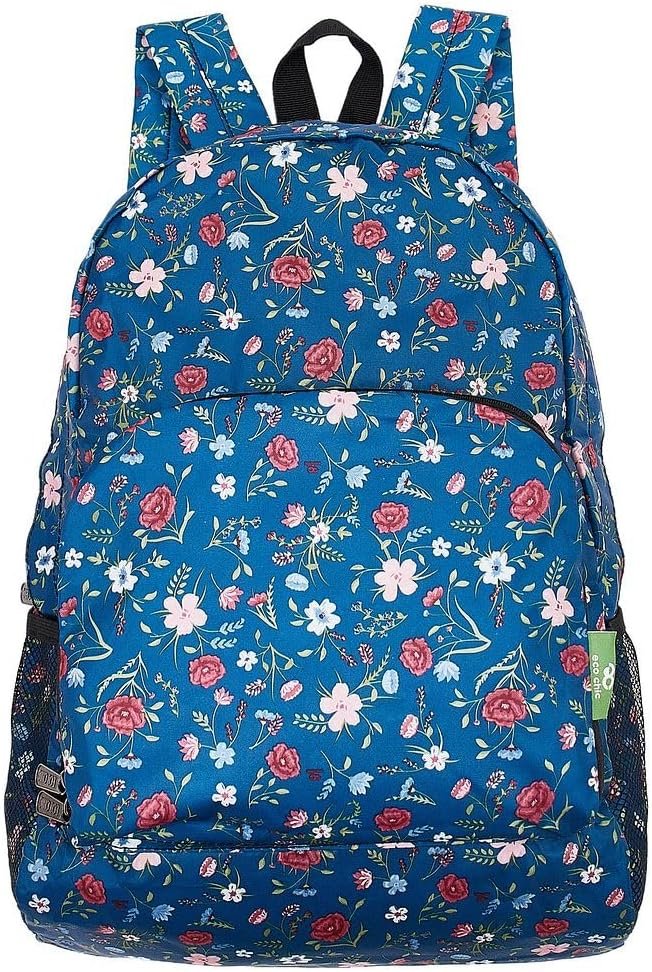 ECO CHIC Hiking Lightweight Packable Backpack – Foldable Daypack for Travel & Hiking & Outdoor Adventures – Waterproof Backpack from Recycled Materials (Floral Navy)