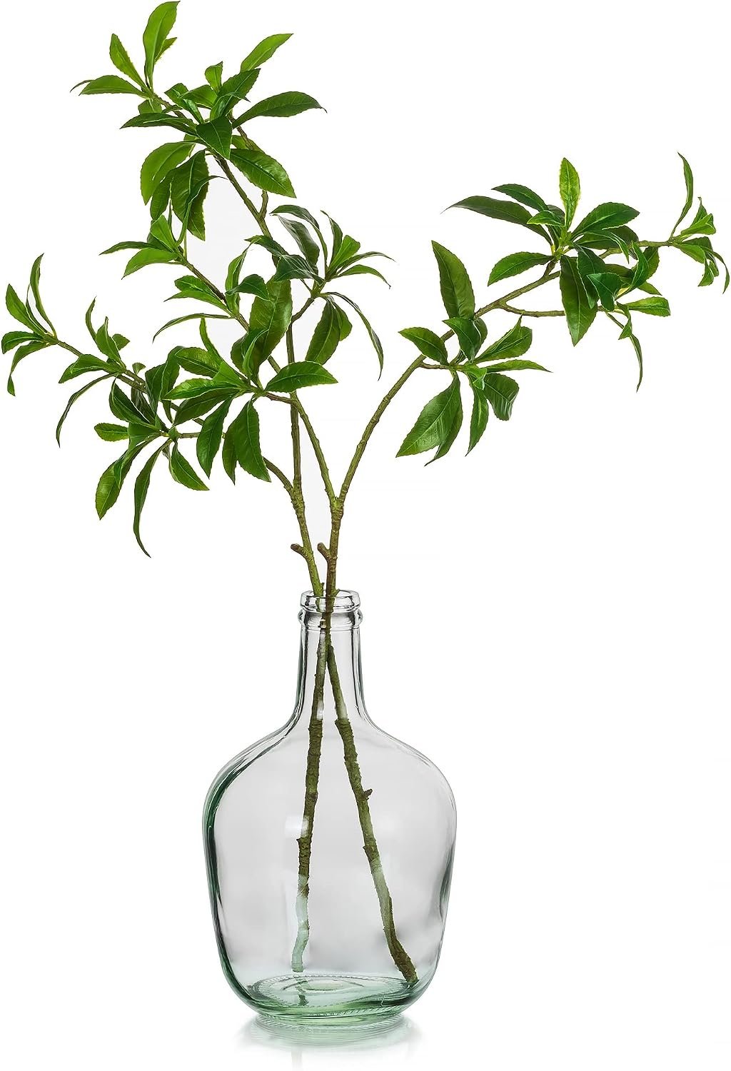 Hewory Large Glass Jug Vase: 12″ Clear Tall Farmhouse Decorative Floor Vase | Round Bubble Balloon Glass Bottle for Coffee Table, Fireplace Mantel, Big Jar for Flower, Wide Bottom Narrow Neck, Hand Blown