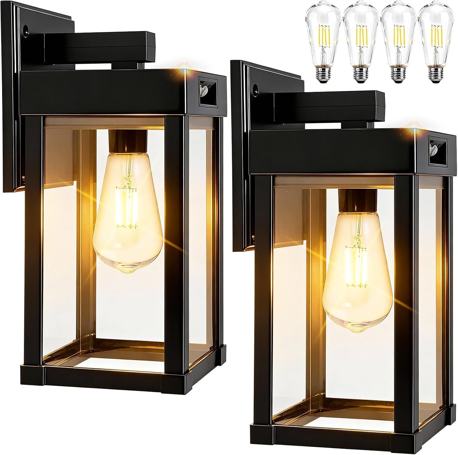 Solar Porch Lights Outdoor with 3 Lighting Modes Motion Sensor,Dusk to Dawn | Waterproof Outdoor Wall Sconce Lantern for Garage, Porch, Barn Yard Garden Front Door, Comes With Warm & Cool White Bulbs