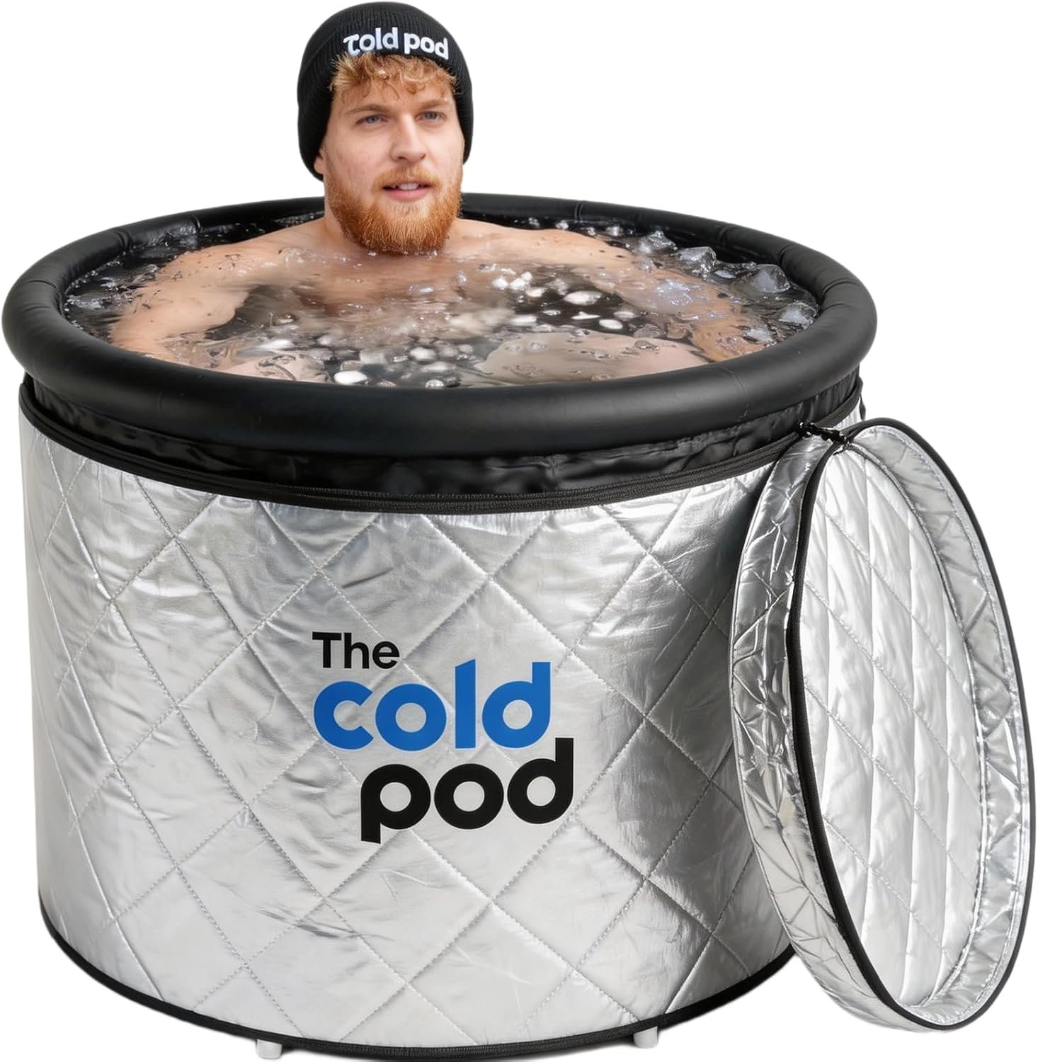The Cold Pod Cold Plunge Tub: 85 Gal Round Tub with Full-Wrap UV-Reflective Insulation Cover Bundle for Indoor & Outdoors Use – Portable Ice Bath Tub for Athletes&Crossfitters &Wim Hof Enthusiasts