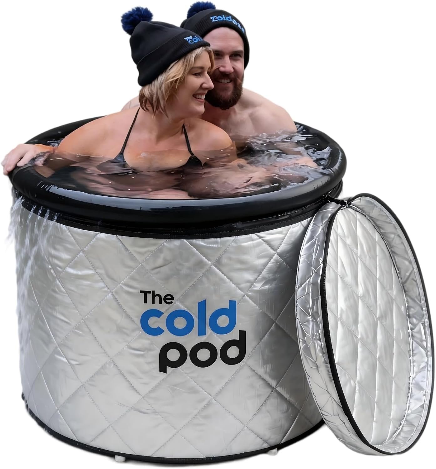 The Cold Pod Cold Plunge Tub: 116 Gal Round Tub with Full-Wrap UV-Reflective Insulation Cover Bundle for Indoor & Outdoors Use – Portable Ice Bath Tub for Athletes&Crossfitters &Wim Hof Enthusiasts