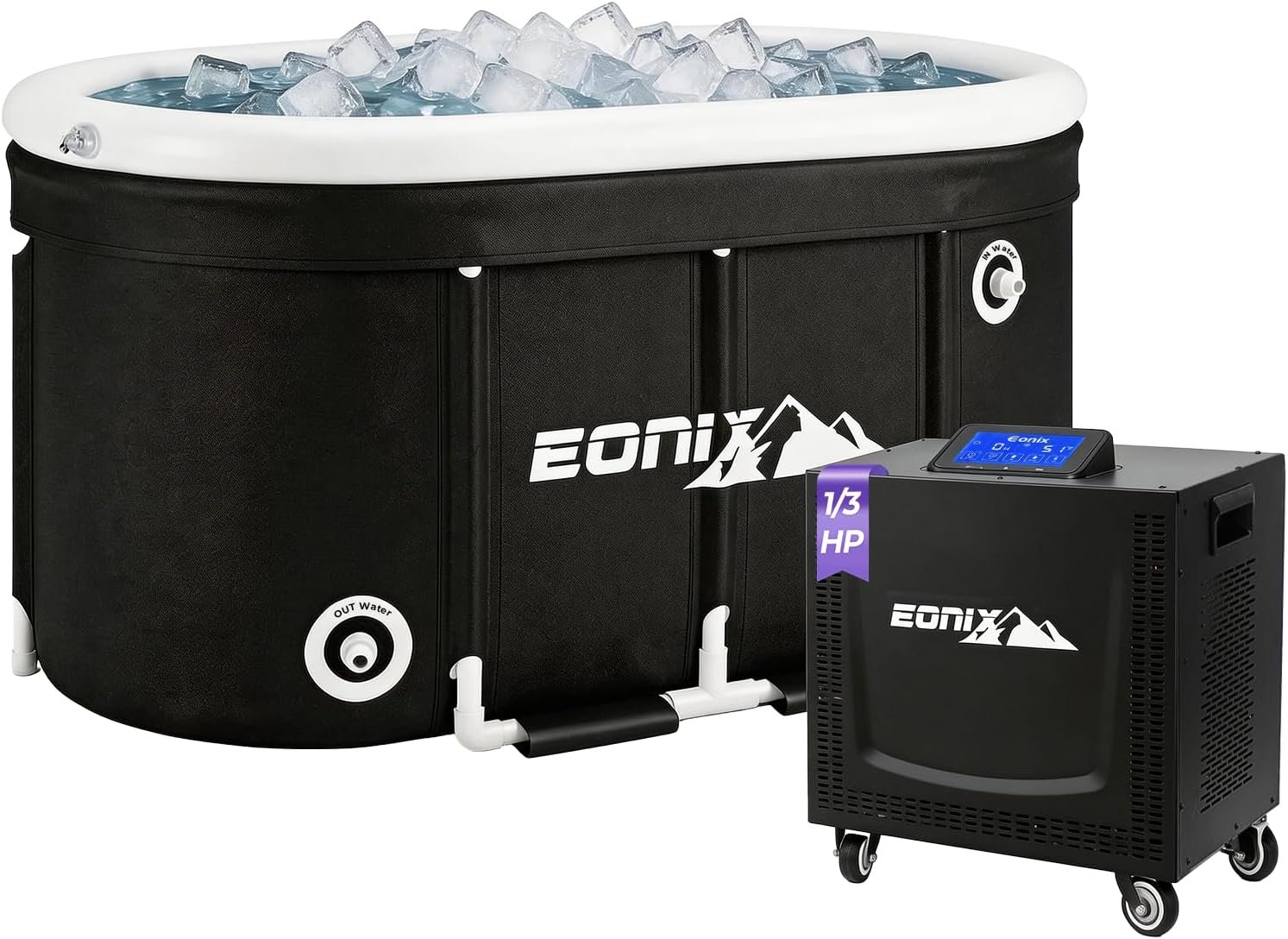 EONIX Ice Bath Chiller & Cold Plunge Tub Kit, 1/3 HP Cold Plunge Chiller with Built-in Filter External Hoses Pump, 123Gal Cold Plunge Tub with Water Chiller for Athlete Recovery Home Gym Outdoor