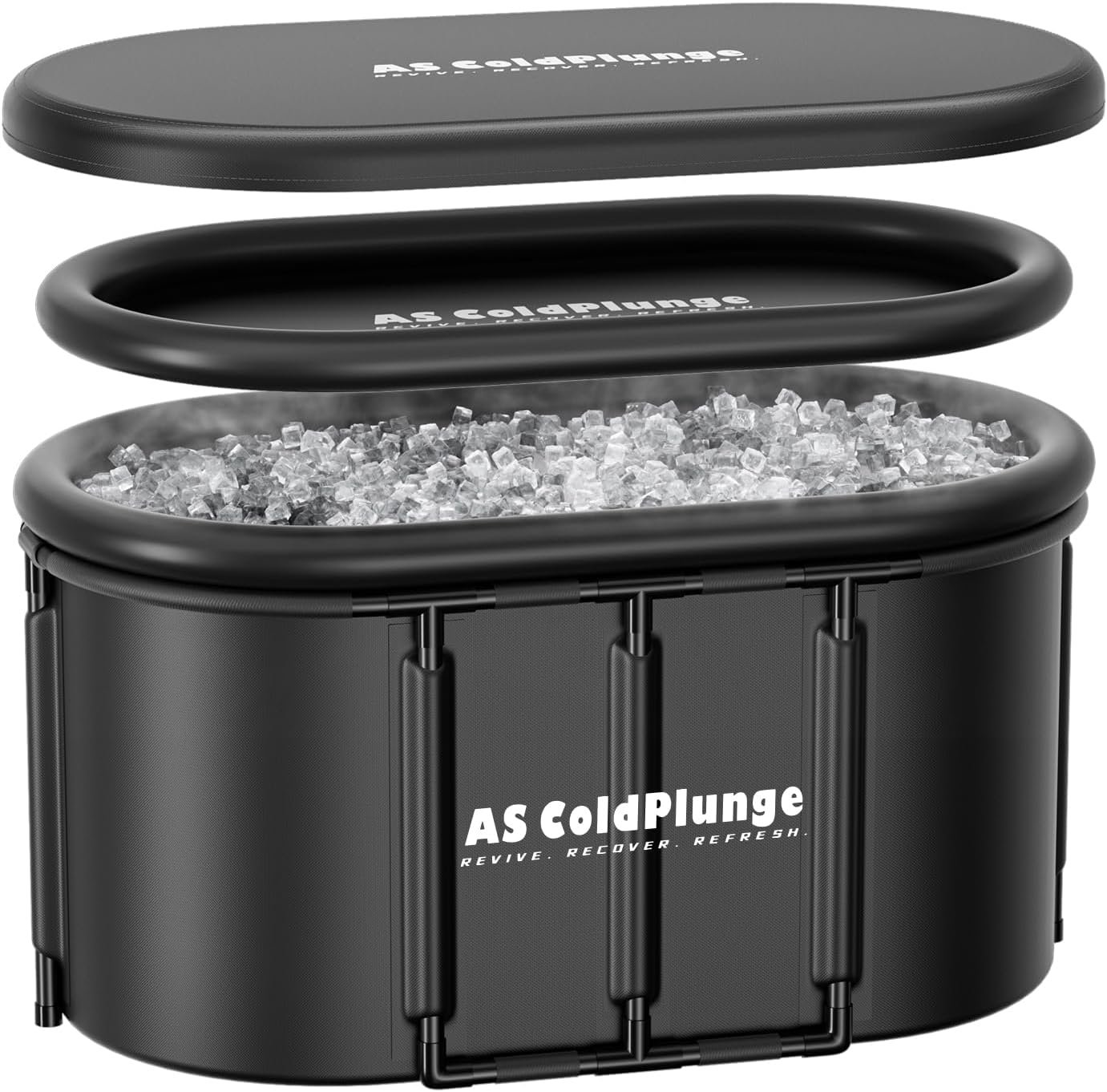 AS ColdPlunge XXL Oval Cold Plunge Tub, 148 Gal Inflatable Ice Bath Tub with Insulated Lid, Reinforced Frame, Chiller Compatible Ice Pod for Athletes, Home Recovery, Indoor & Outdoor