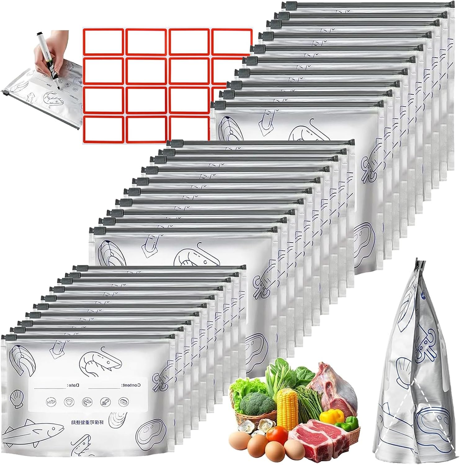 Reusable Aluminum Foil Sealable Storage Bags – Foil Sealable Bags for Food, Vegetables, Fruit, Meat, Snacks, Bread, Seafood Preservation