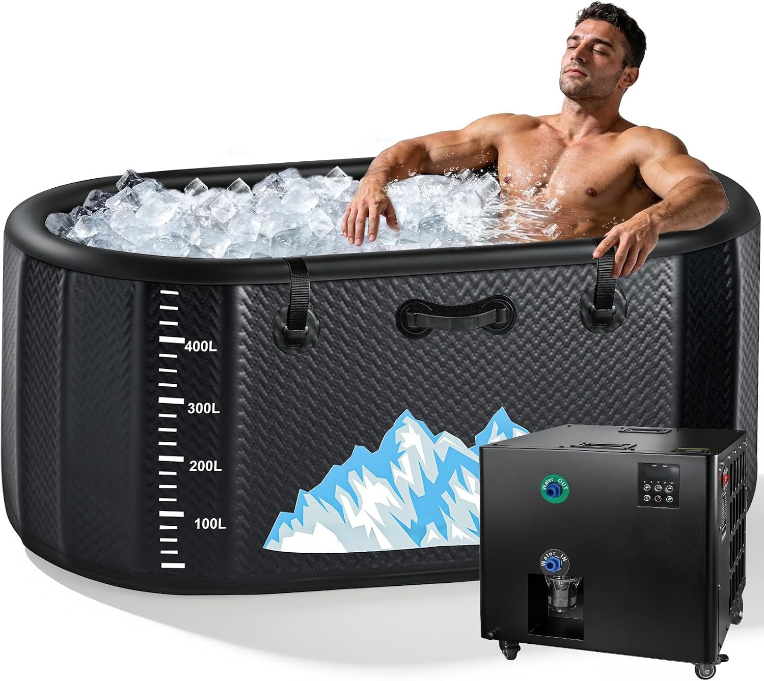 Cold Plunge Tub, 248 Gallon, 1 Horsepower, Heavy-Duty Ice Bath Tub for Athletes with Hot & Cold, Portable Inflatable Plunge Chiller with Water Treatment Kit, Immersion Therapy, WiFi,Black, Full Set)