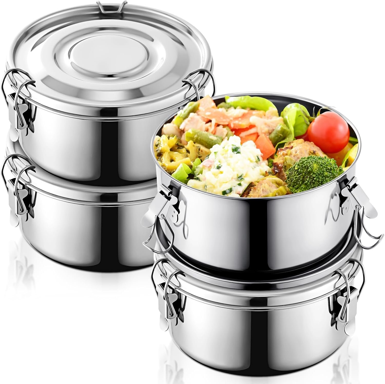 4 Pcs Stainless Steel Bento Box Bulk 54 oz Reusable 304 Stainless Steel Food Storage Containers with Lockable Clips to Leak Proof, Dishwasher Safe