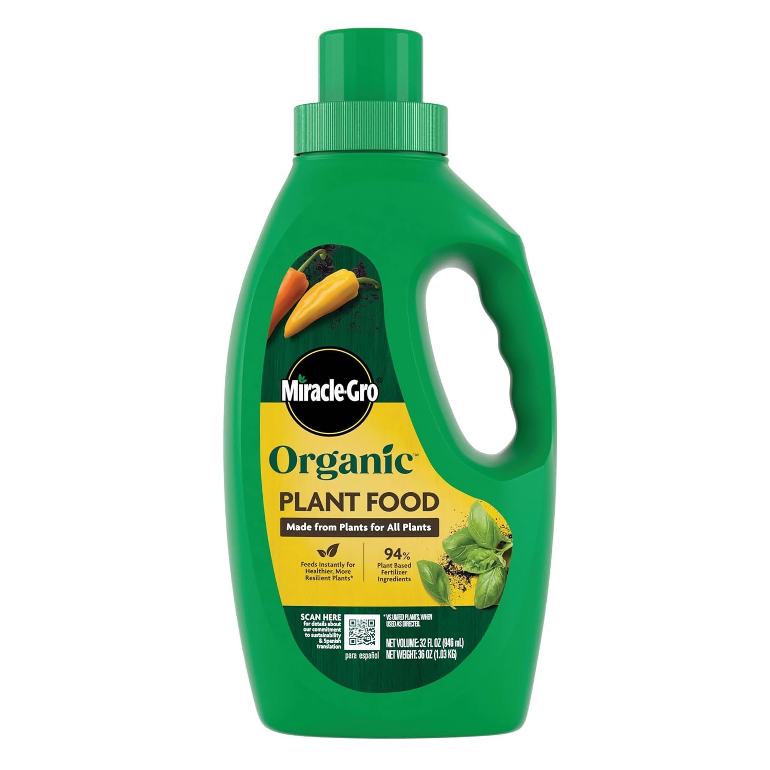 Miracle-Gro Organic Plant Food, 32 fl. oz. | Use with Indoor or Outdoor Plants, Organic Liquid Fertilizer for Containers and In-Ground Gardens, OMRI Listed