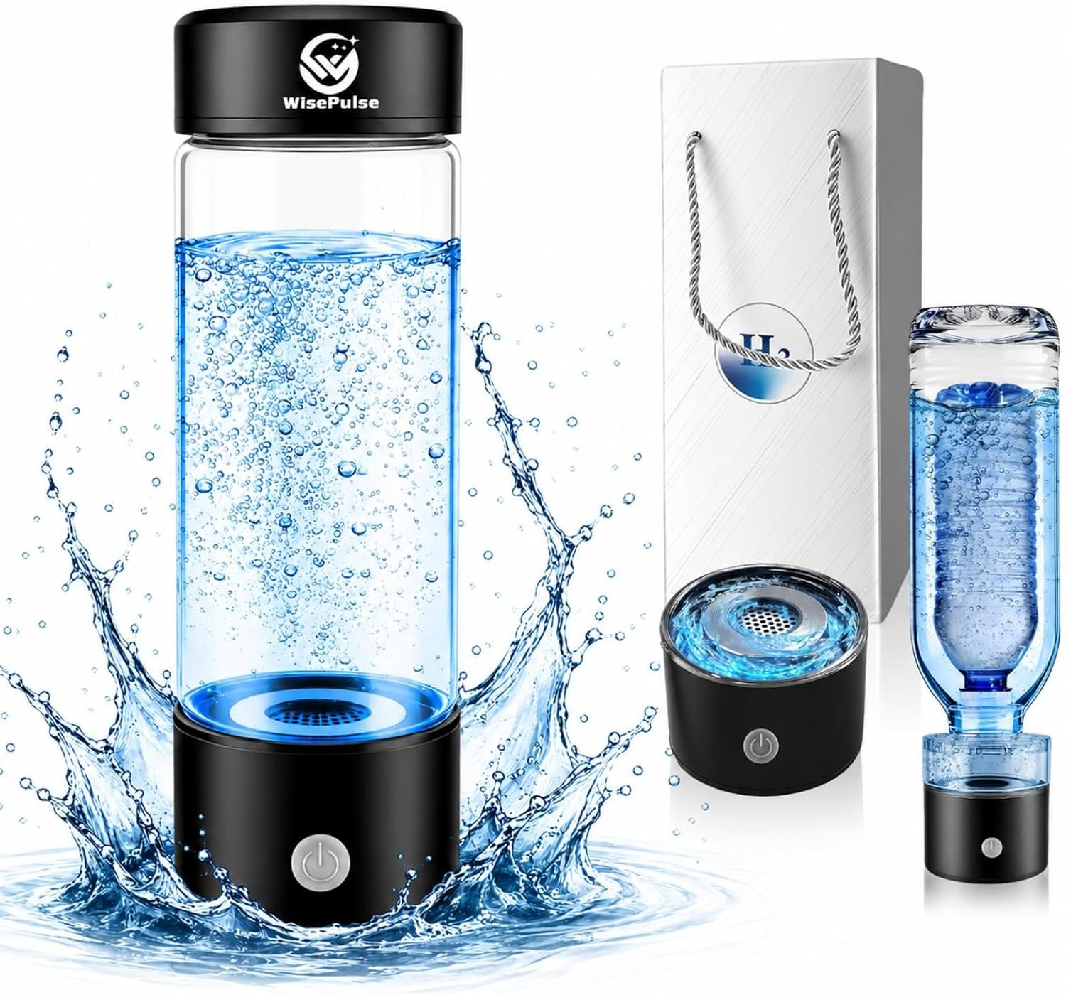 Hydrogen Water Bottle Generator 4000+PPB with SPE/PEM Technology, 15OZ Molecular Hydrogen Infusion Water Bottle, USB Rechargeable Certified H2 Generator for Health Care Mom Dad Gym Office – Black