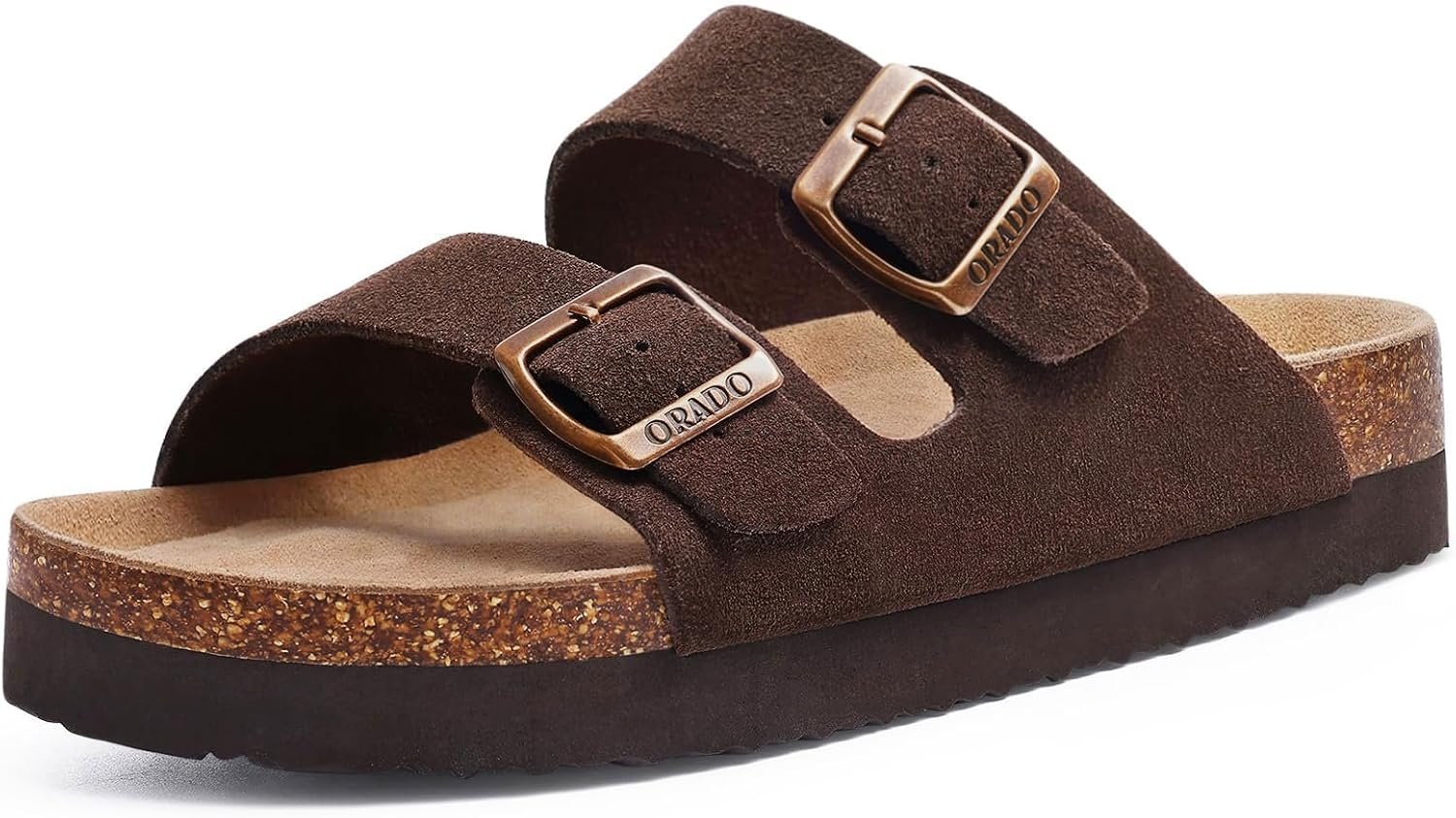 Platform Suede Sandals for Women Cork Footbed Slip On Summer Slides | Adjustable Buckle, Comfortable Walking Sandals, Casual Daily Wear