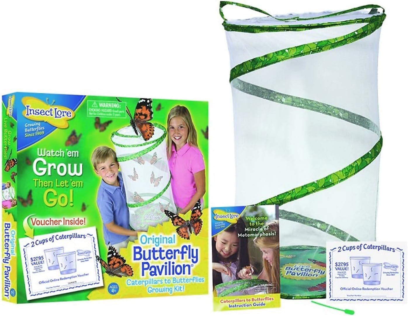Insect Lore Butterfly Garden | Pavilion 24″ with Voucher | 2ft Tall Habitat & STEM Journal | Redeem Voucher for 5 Live Baby Caterpillars | Painted Lady Butterfly Growing Kit