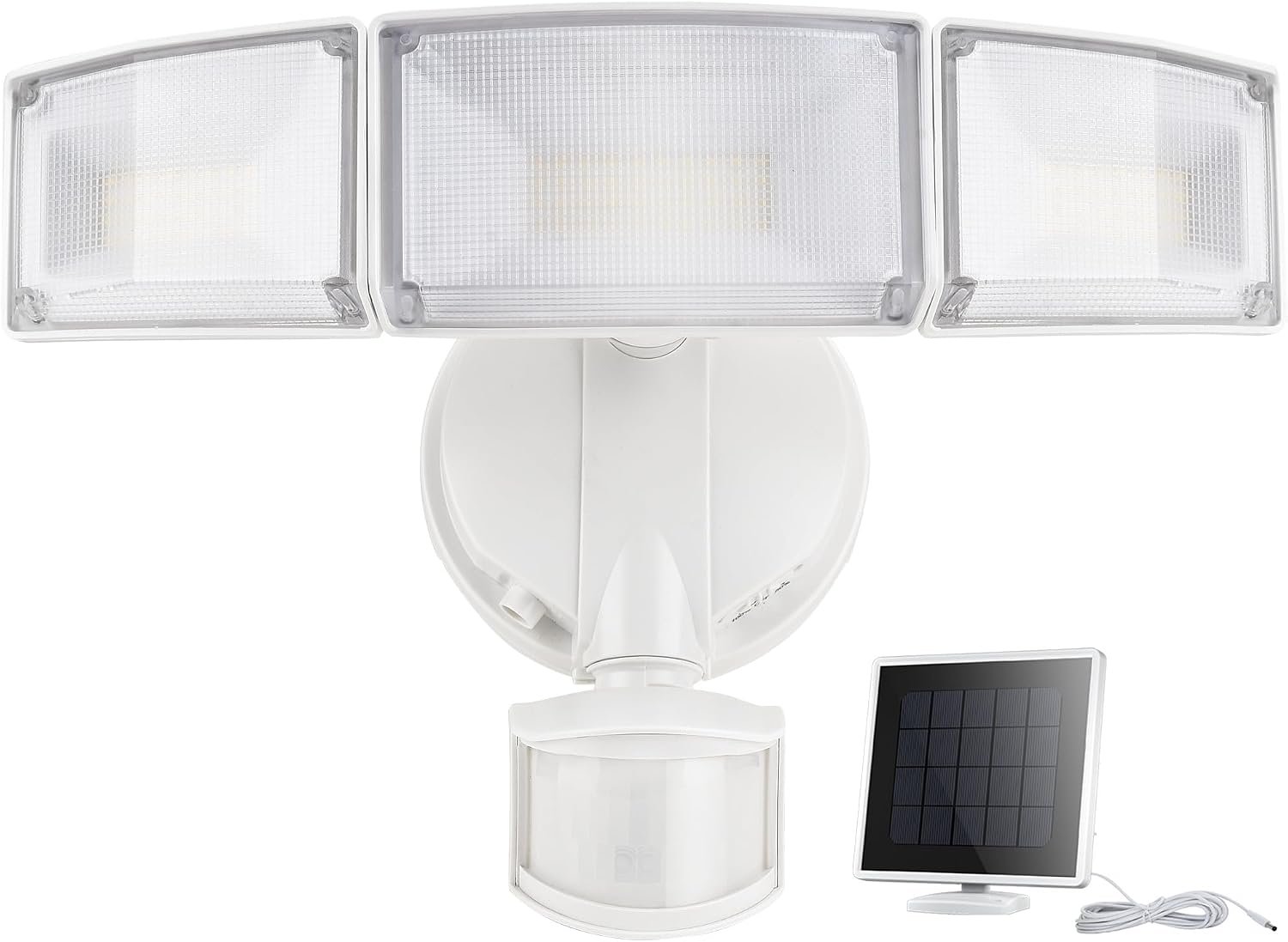 LUTEC 3000LM Solar LED Security Lights Motion Sensor Light Outdoor, 5000K Dimmable, IP65 Waterproof, 3 Adjustable Heads, Separate Solar Panel with 3 Modes Solar Flood Lights for Yard, Garage