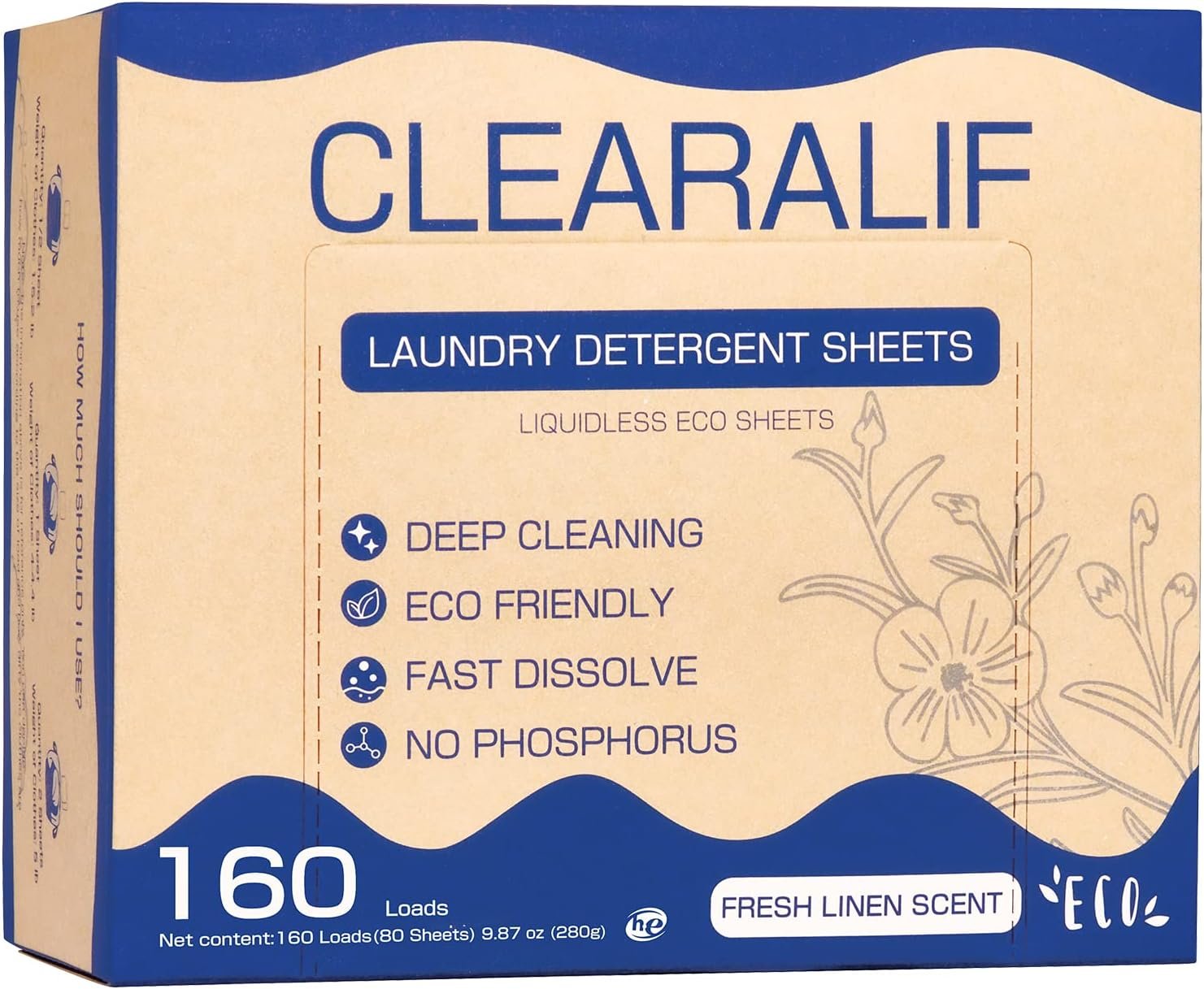 CLEARALIF Laundry Detergent Sheets Up to 160 Loads, Fresh Linen – Great For Travel,Apartments, Dorms,Laundry Detergent Strips Eco Friendly & Hypoallergenic | Eco-Friendly & Hypoallergenic, Great for Travel, Apartments & Dorms, Biodegradable Formula, Dissolves in Any Water Temp
