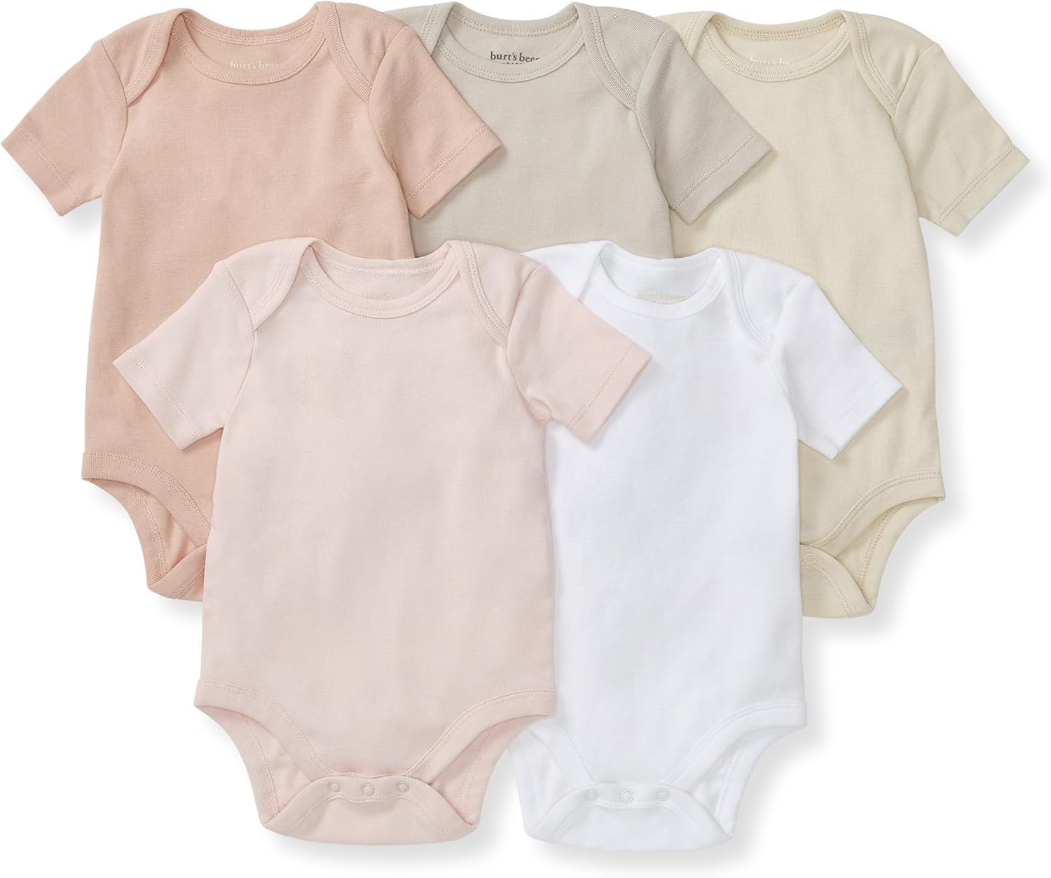 Burt’s Bees Baby Unisex Bodysuits, Short Sleeve Organic Sleepwear, 5-Pack | Essential baby bodysuit pack featuring an easy-on and off lap-shoulder neck design for stress-free daily outfitting