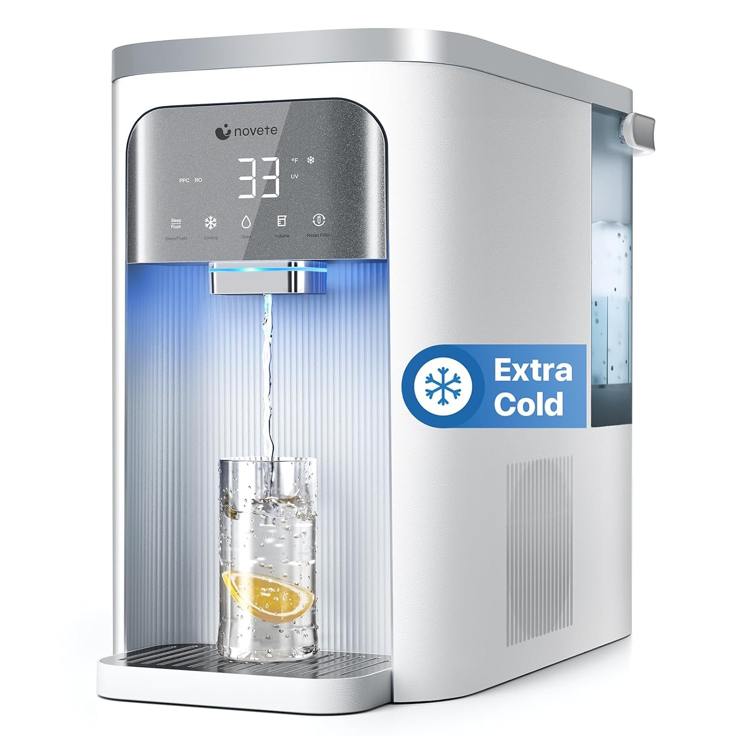 NOVETE Reverse Osmosis Water Filter Countertop, UV Cold Water Down to 32℉, NSF/ANSI 42/58 Certified, 4:1 Pure to Drain, No Installation Needed, 8-Stage RO Water Filtration System, CRF0A-QS, White