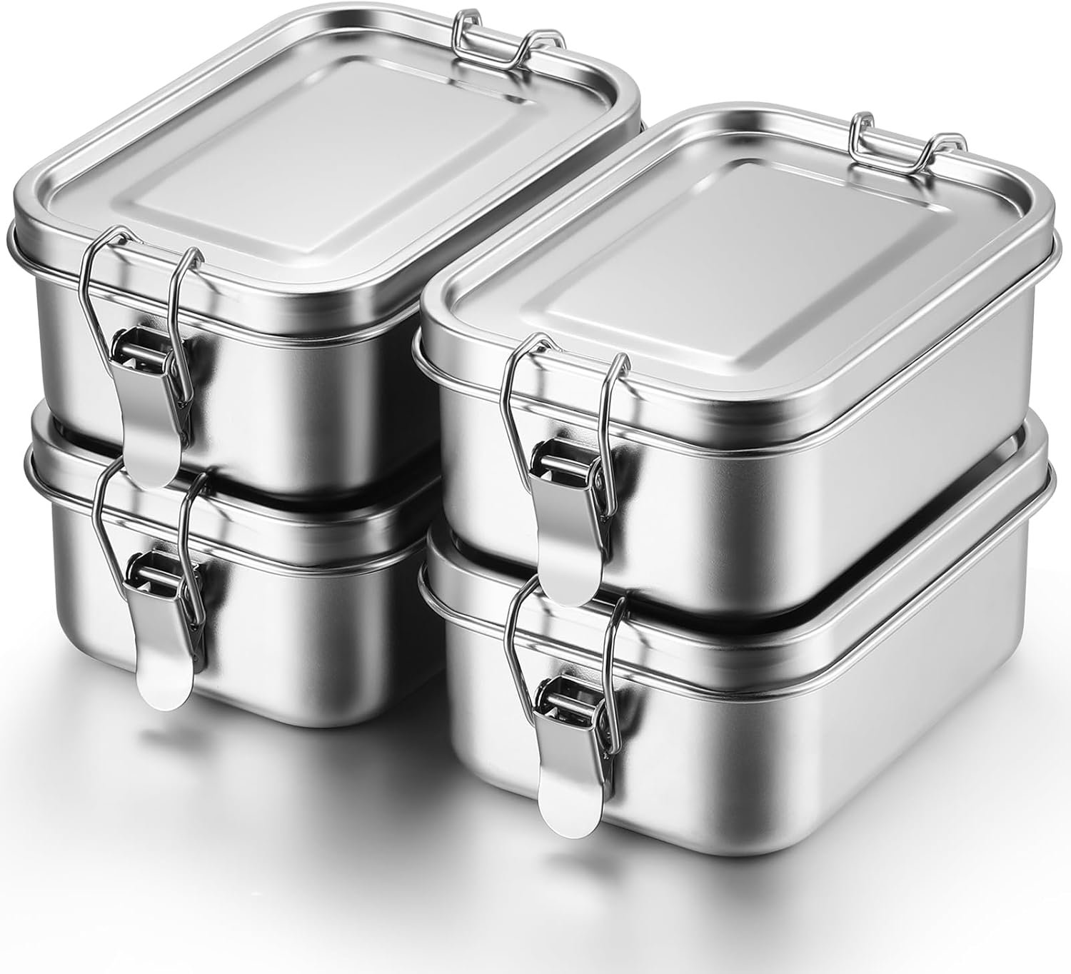 4 Pcs Stainless Steel Food Containers Metal Bento Lunch Box Stainless Steel Food Storage Containers, Lockable Clips to Leak Proof, Reusable Dishwasher Snack Boxes for Work (550ml)